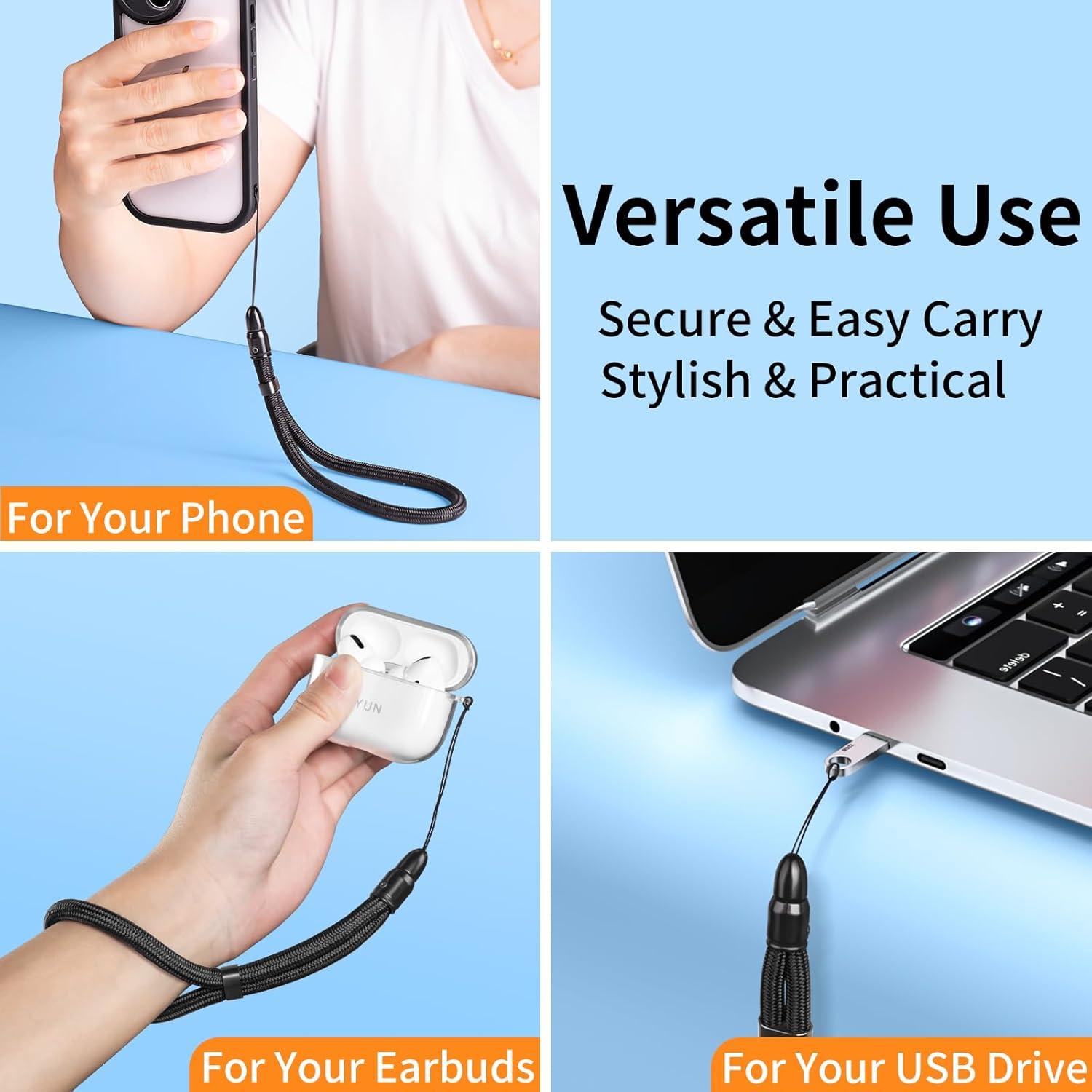 image360 Swivel Phone Lanyard ampamp Wrist Strap AntiDrop Adjustable with Fishing Line Core and AllMetal LockBlack