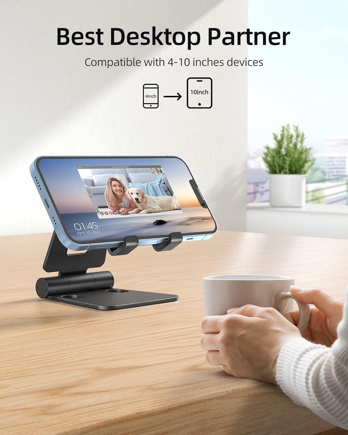 imageNulaxy 2 Pack Dual Folding Cell Phone Stand Fully Adjustable Foldable Desktop Phone Holder Cradle Dock Compatible with iPhone 17 16 15 14 13 12 11 Pro Max Xs Xr X 8 All Phones Black ampamp SilverBBlack Rose Gold