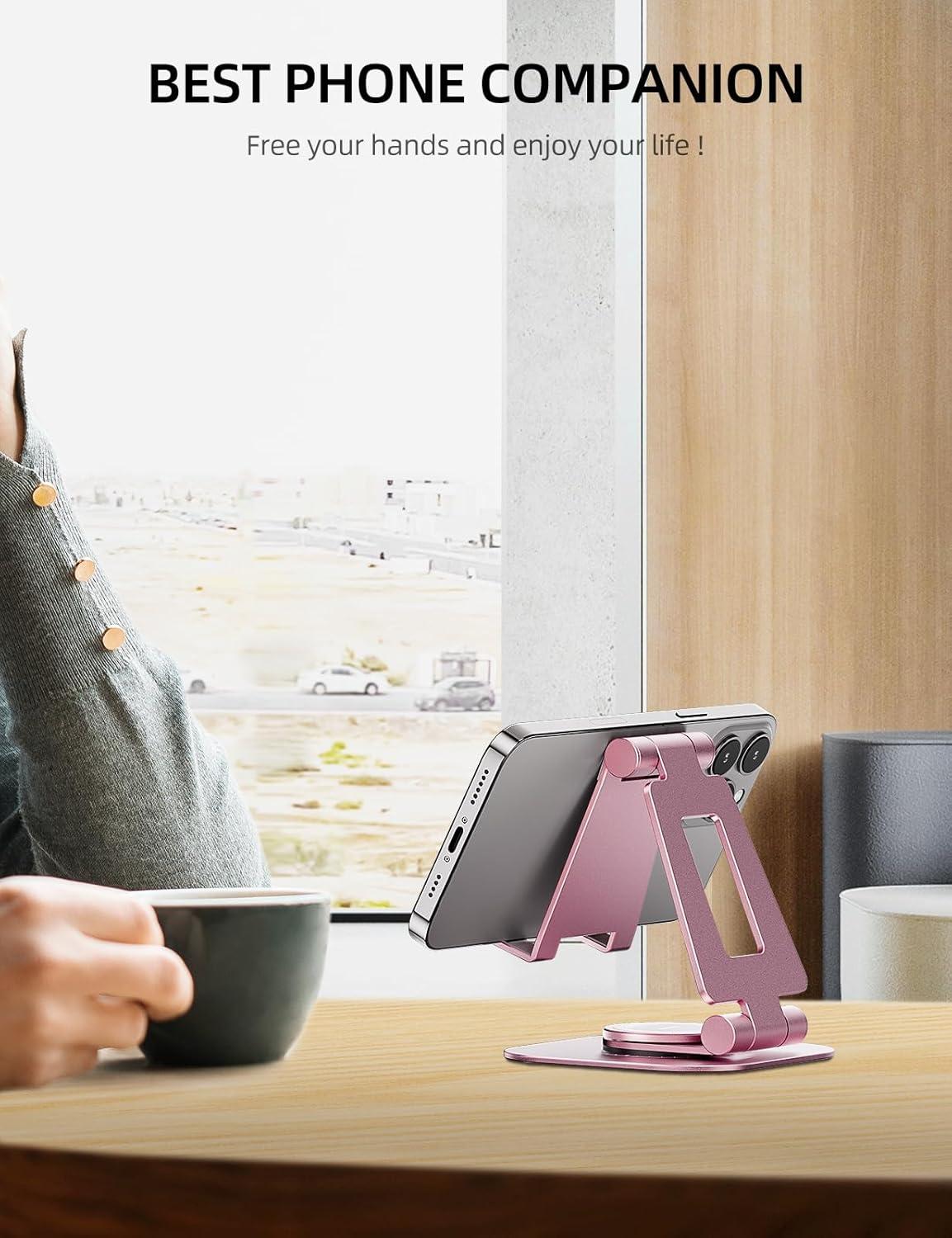 imageNulaxy 360 Rotating Cell Phone Stand Fully Adjustable Foldable Desktop Phone Holder Cradle Dock Thick Case Friendly Compatible with All Phones Nintendo Switch BlackBRose Gold