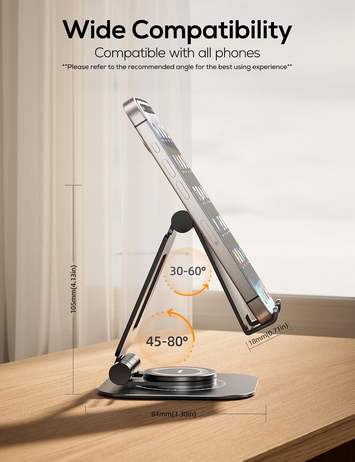 imageNulaxy 360 Rotating Cell Phone Stand Fully Adjustable Foldable Desktop Phone Holder Cradle Dock Thick Case Friendly Compatible with All Phones Nintendo Switch BlackABlack