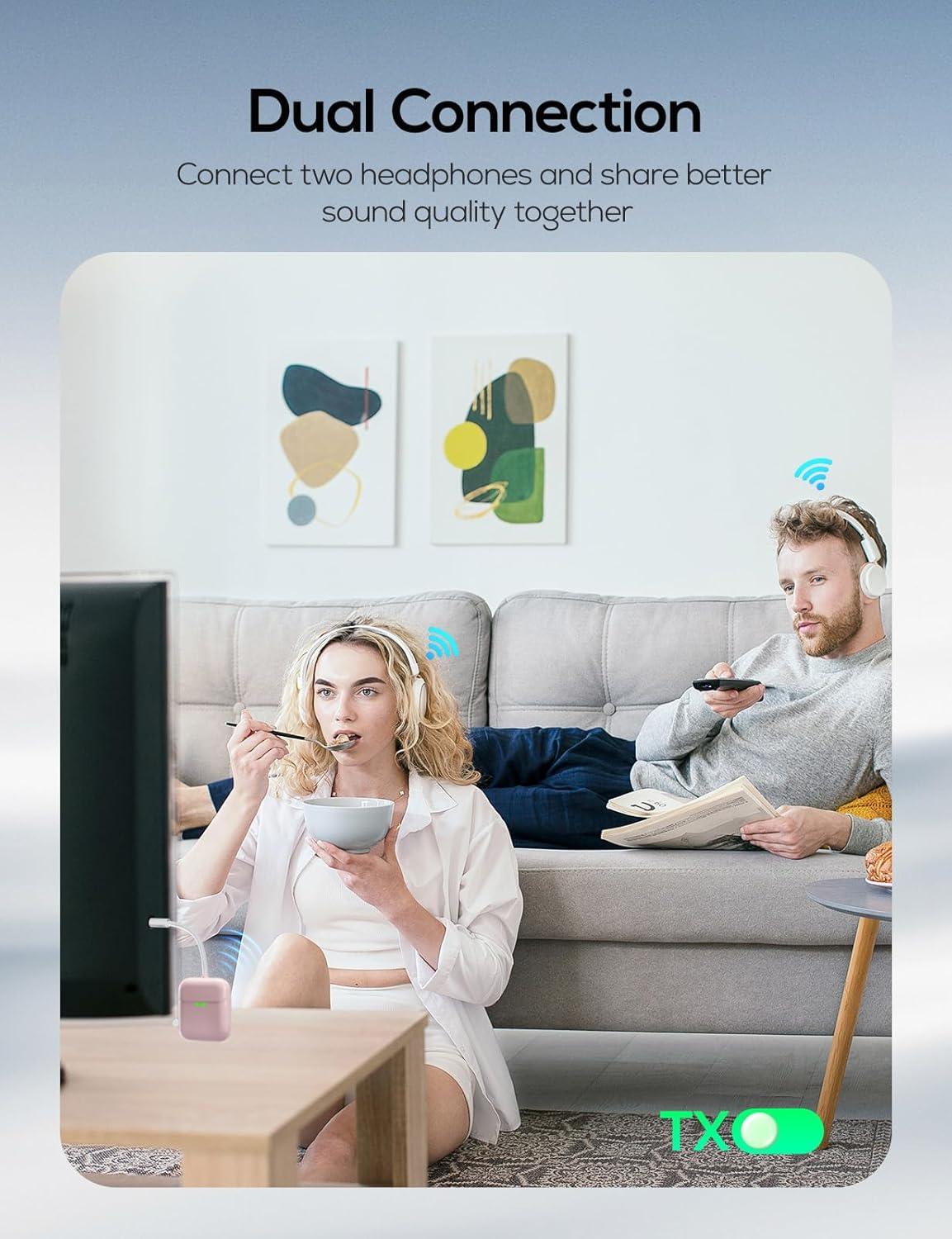 imageNulaxy Air inFlight Bluetooth Wireless Audio Transmitter Receiver for up to 2 AirPods ampamp Wireless Headphones Bluetooth Adapter for All 35mm Jacks on Airplanes Gym Equipment TVs ampamp Gaming ConsolesCPink