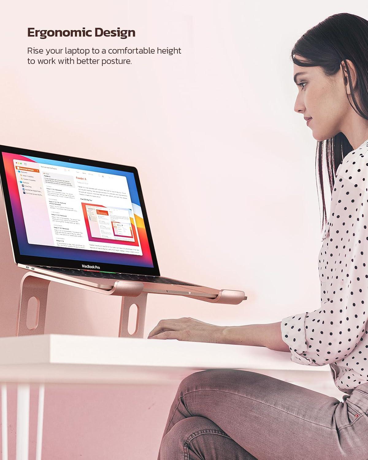 imageNulaxy Fully Aluminum Detachable Laptop Stand Ergonomic Ventilated Cooling Laptop Holder Computer Riser for Desk AntiSlip Design Notebook Stand Compatible with All 1016quot MacBookDell XPSHPLenovoDRose Gold