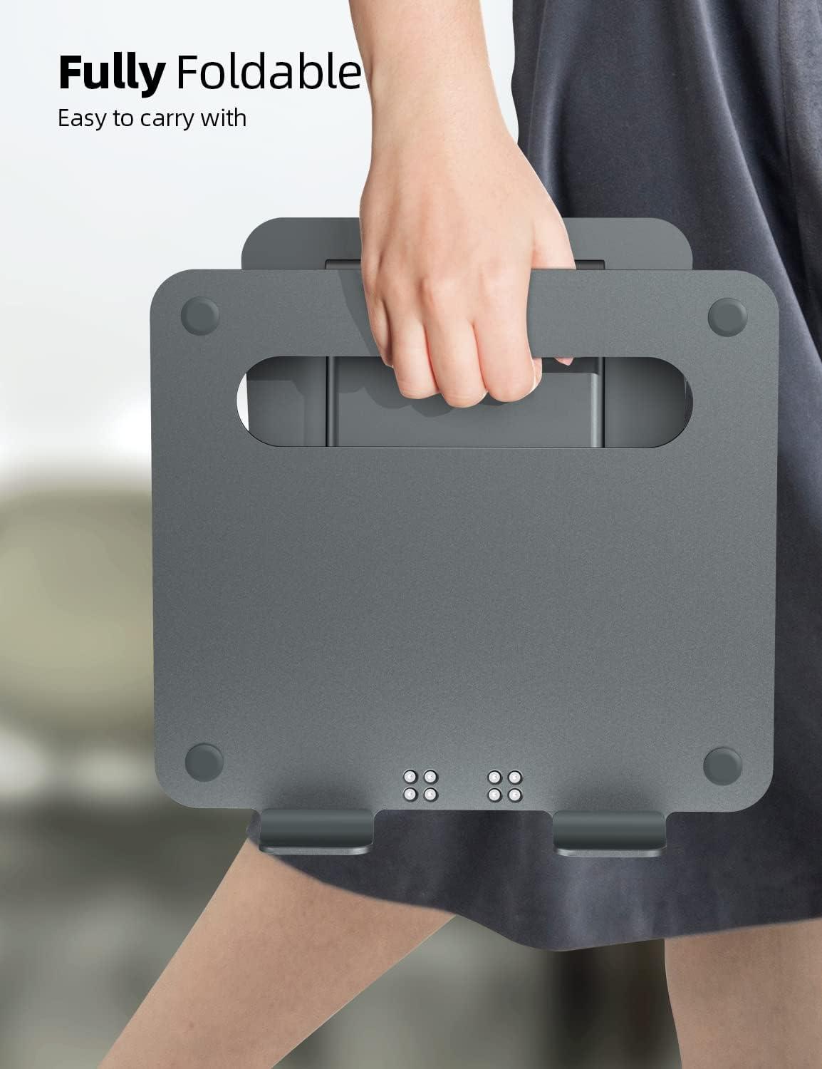 imageNulaxy Height Adjustable Laptop Stand for Desk Dual Foldable Aluminum Computer Riser Pull Out Design Ergonomic Sit to Notebook Holder Convertor Compatible with All 1017quot Laptops Tablets GrayAGray