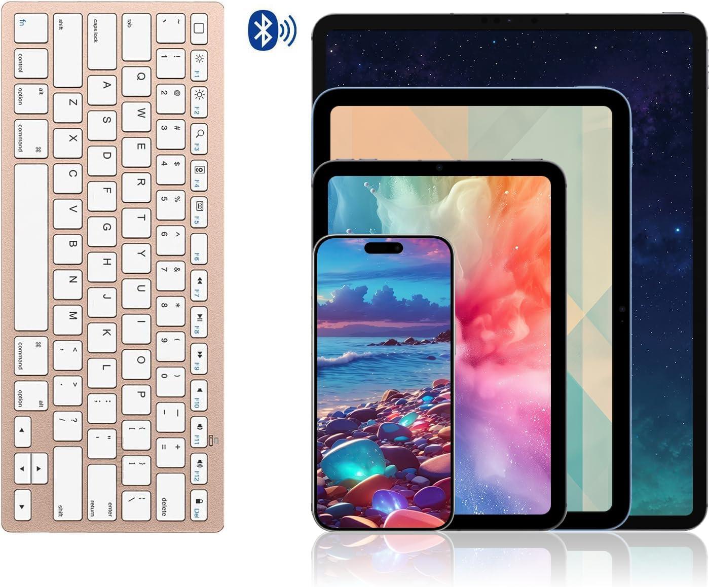 imageOMOTON Bluetooth Keyboard Compatible with iPad 10th Generation iPad 102 9th8th7th iPad Pro 1312911 inch iPad AirMini and More iOS Devices WhiteGold