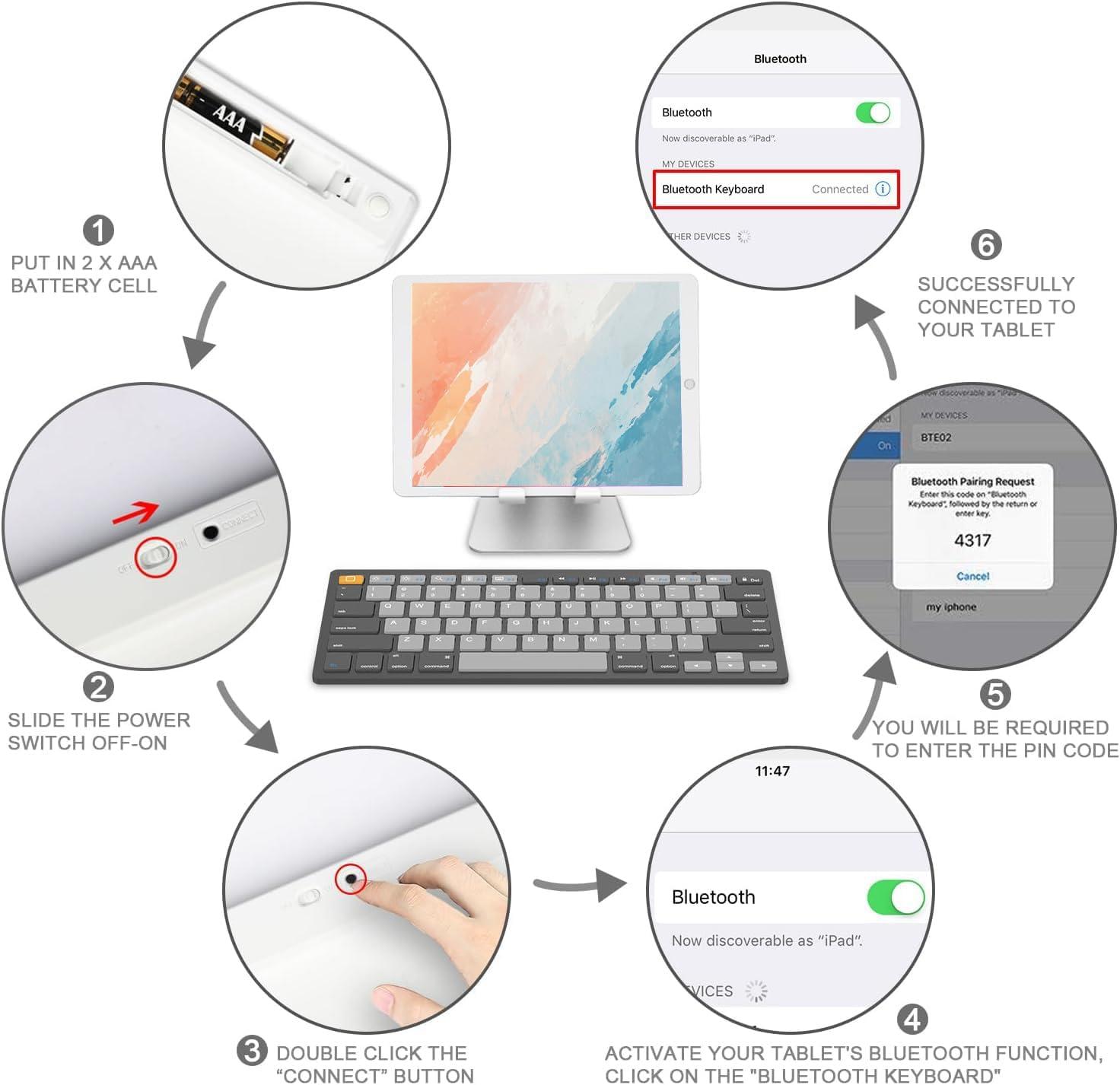 imageOMOTON Bluetooth Keyboard Compatible with iPad 10th Generation iPad 102 9th8th7th iPad Pro 1312911 inch iPad AirMini and More iOS Devices WhiteGraphite Gray