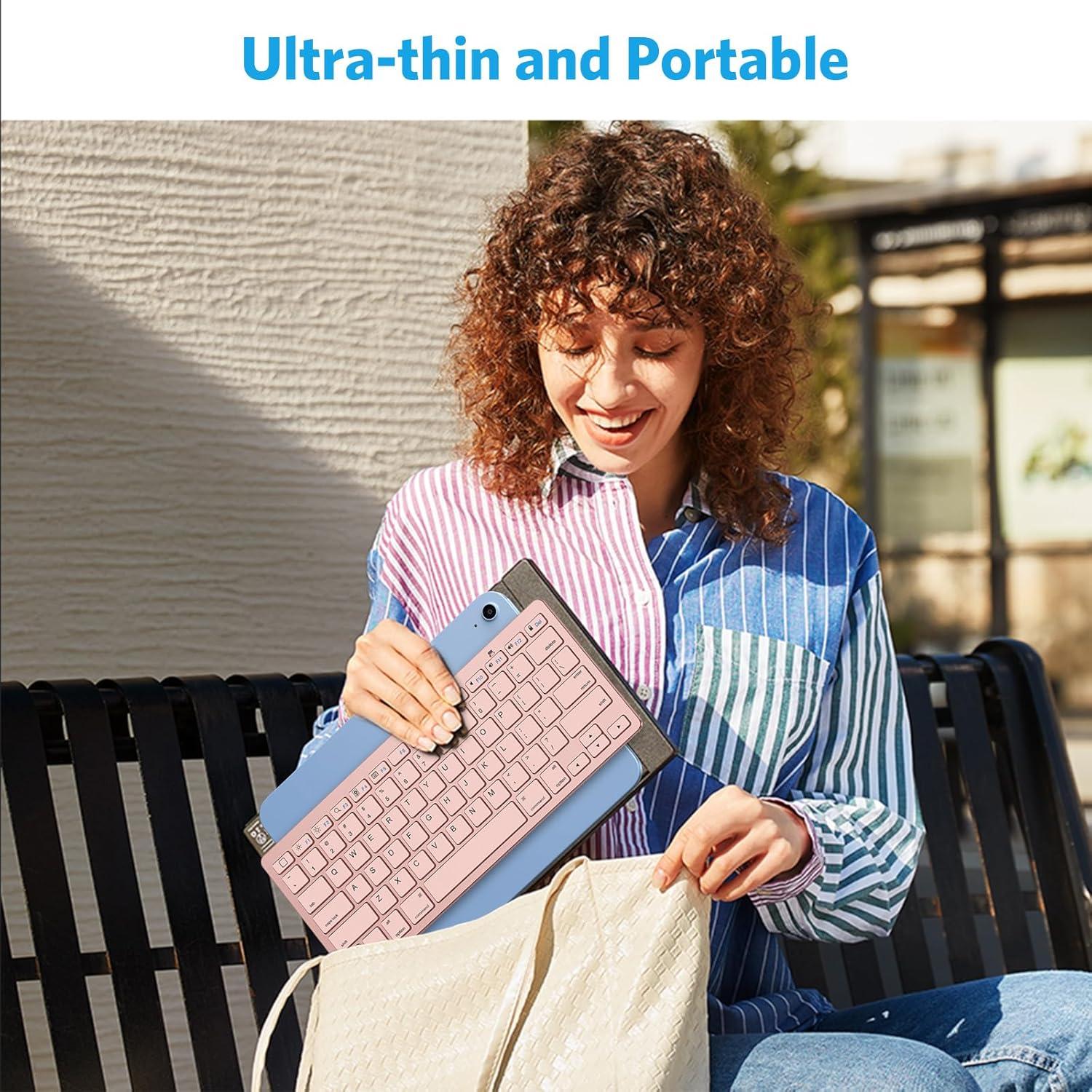 imageOMOTON Bluetooth Keyboard Compatible with iPad 10th Generation iPad 102 9th8th7th iPad Pro 1312911 inch iPad AirMini and More iOS Devices WhitePink