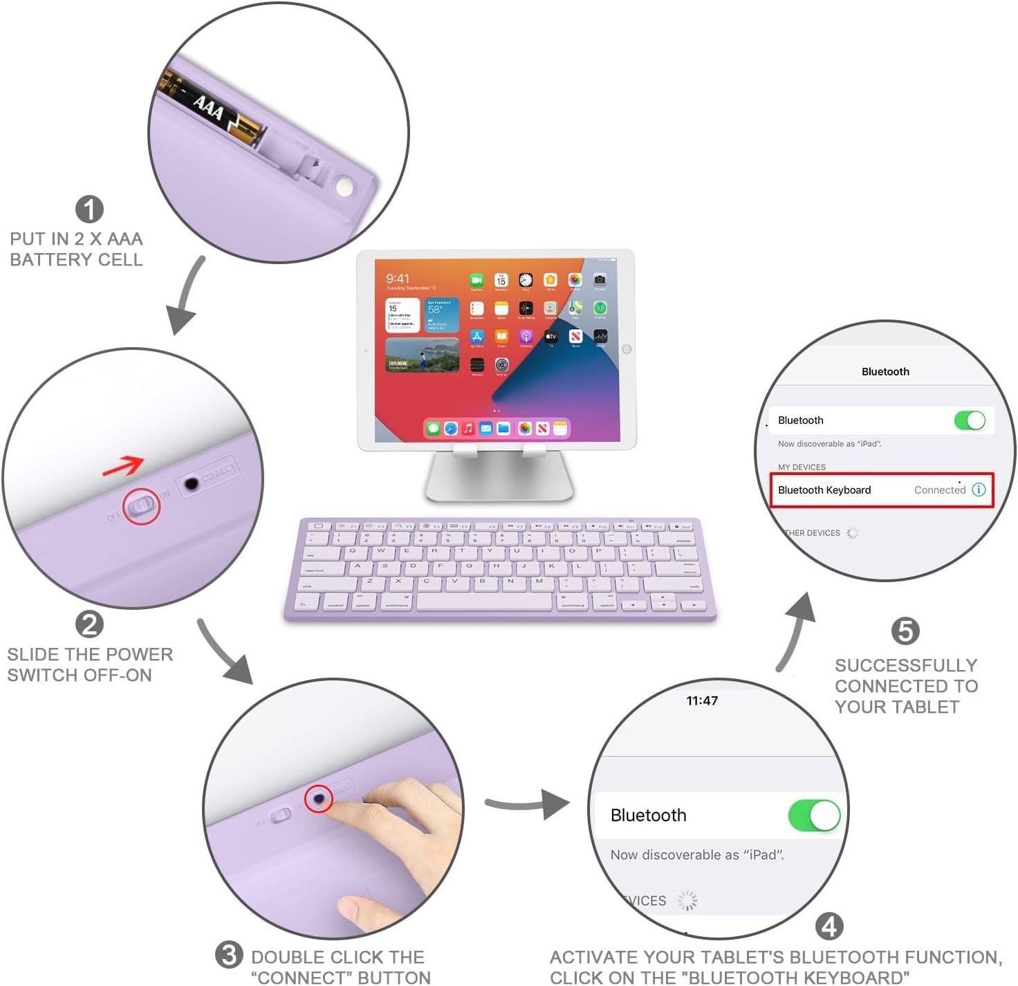imageOMOTON Bluetooth Keyboard Compatible with iPad 10th Generation iPad 102 9th8th7th iPad Pro 1312911 inch iPad AirMini and More iOS Devices WhitePurple