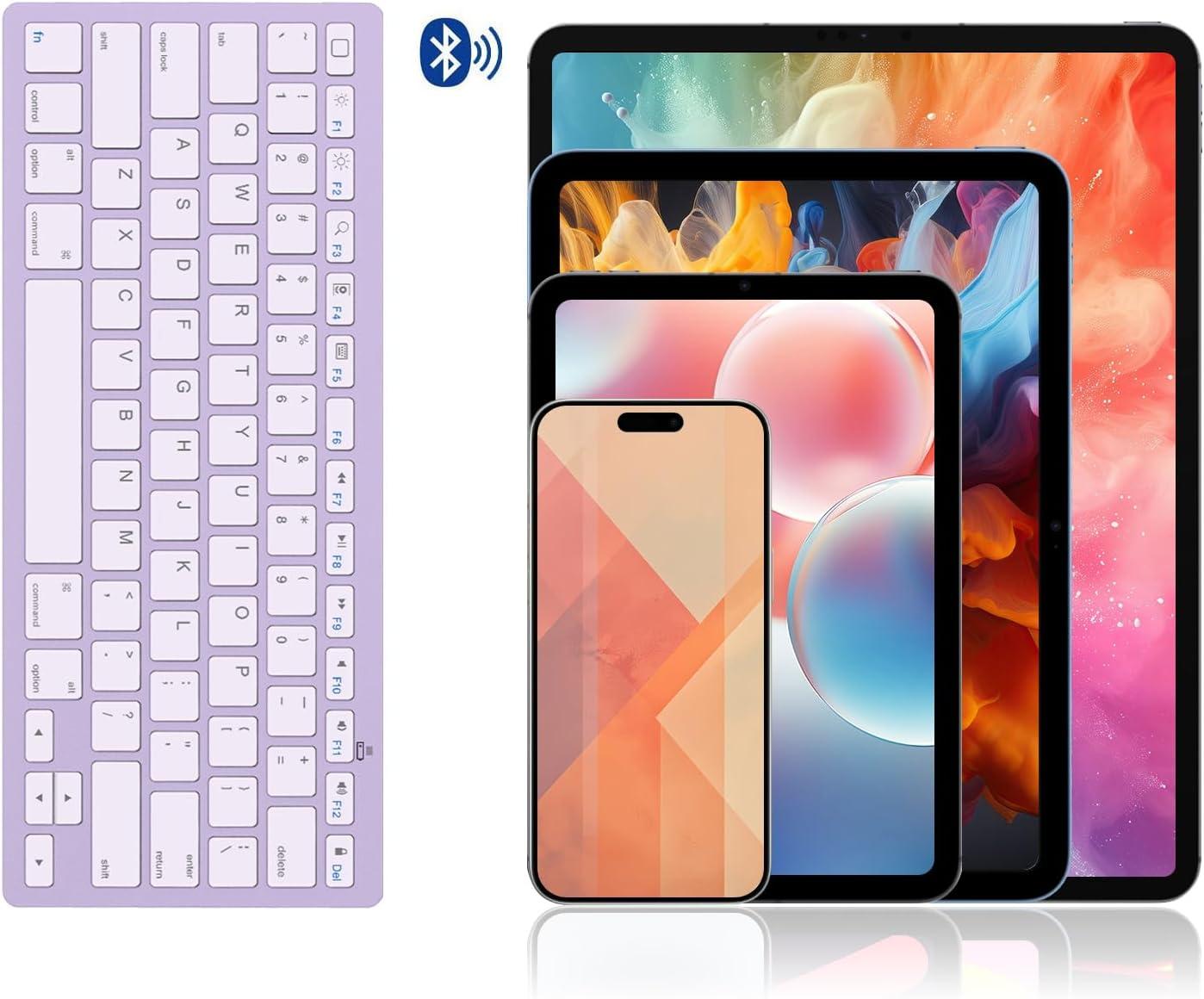 imageOMOTON Bluetooth Keyboard Compatible with iPad 10th Generation iPad 102 9th8th7th iPad Pro 1312911 inch iPad AirMini and More iOS Devices WhitePurple