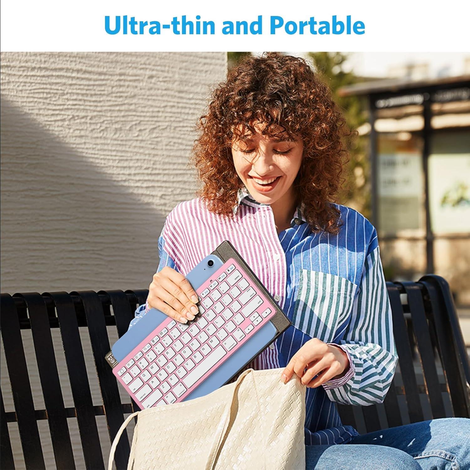 imageOMOTON Bluetooth Keyboard Compatible with iPad 10th Generation iPad 102 9th8th7th iPad Pro 1312911 inch iPad AirMini and More iOS Devices WhiteRose Gold