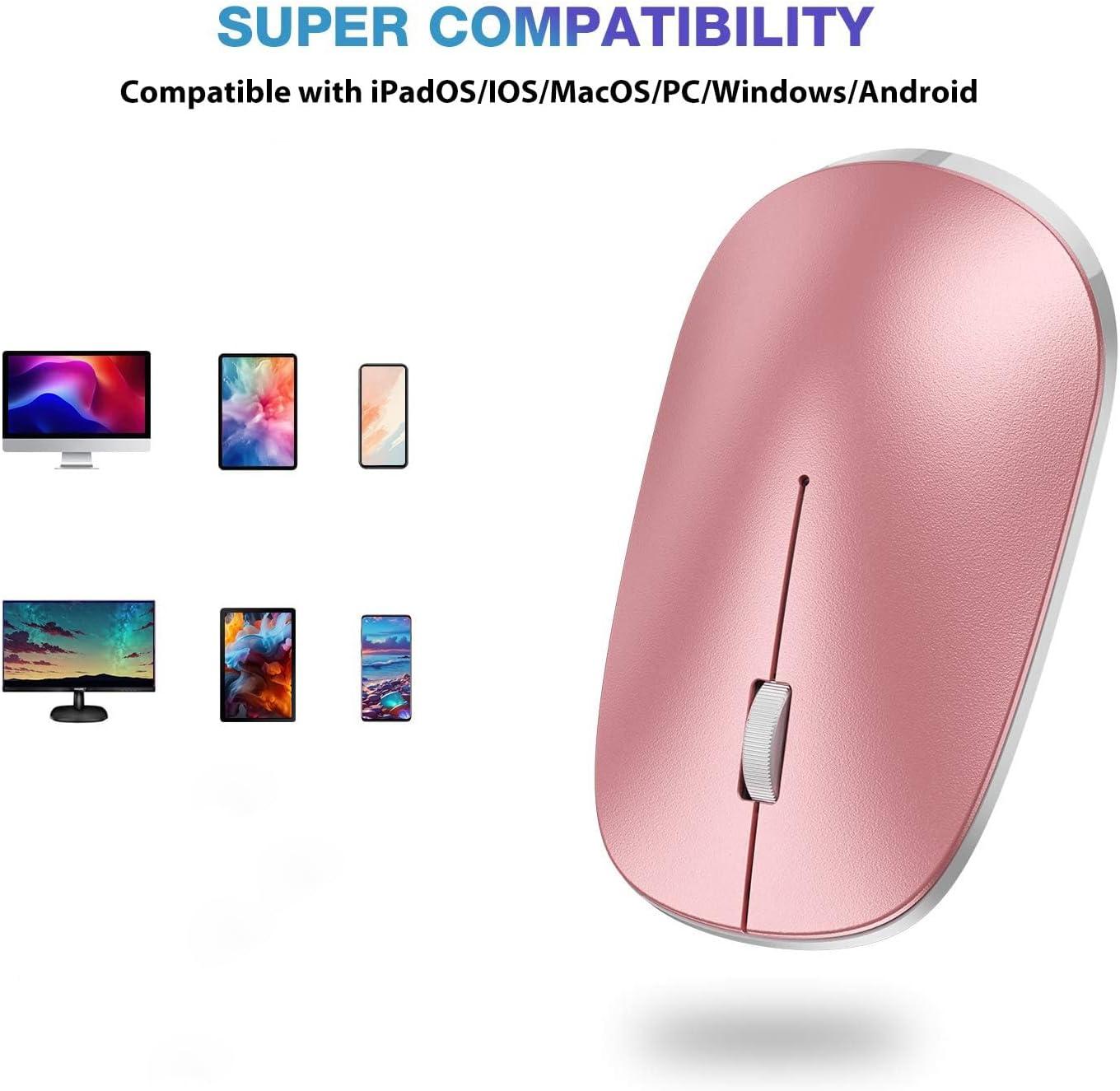 imageOMOTON Bluetooth Mouse for iPad and iPhone iPadOS 13 iOS 13 and Above UltraThin Wireless Mouse Compatible with Bluetooth Enabled Computer Laptop PC Notebook and Mac Series Matte BlackRose Gold