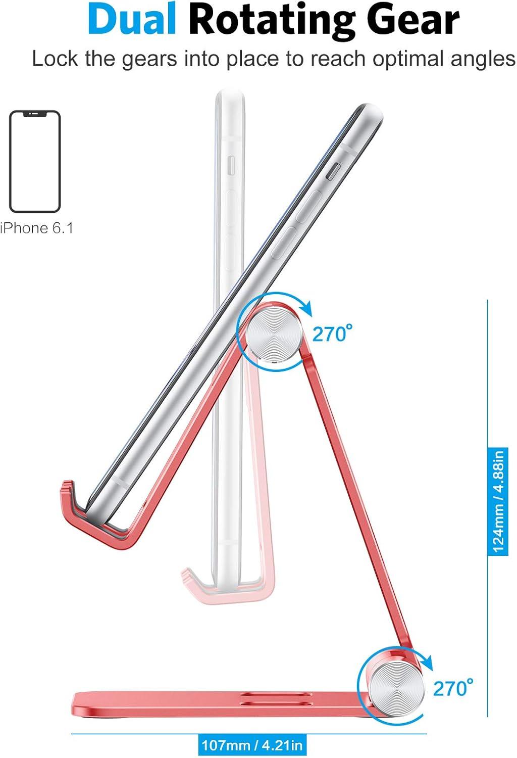 imageOMOTON Foldable Cell Phone Stand C4 Portable Aluminum Phone Holder Adjustable Phone Dock Cradle Compatible with iPhone 171615 Pro Max Air Samsung Galaxy Small Tablets All Smart Phones Silverred