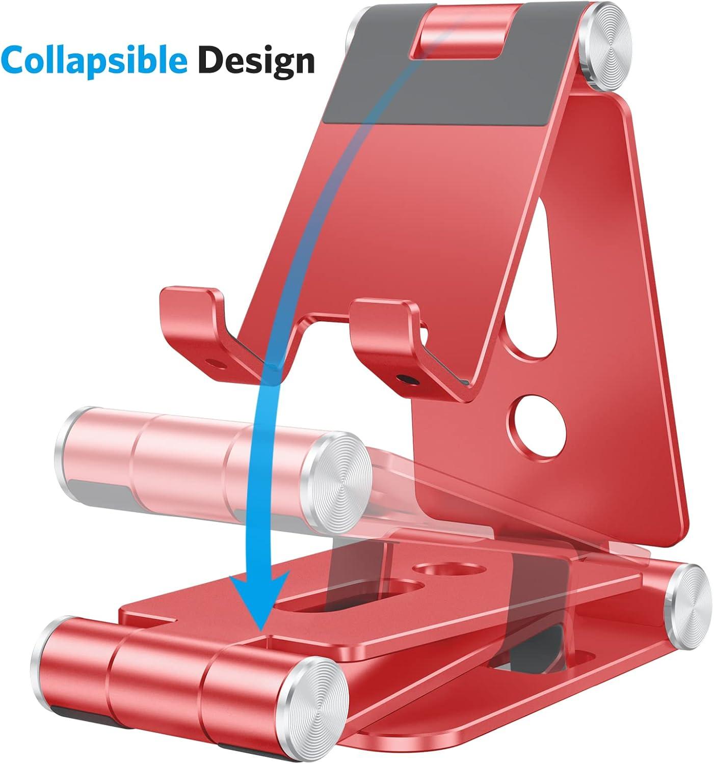 imageOMOTON Foldable Cell Phone Stand C4 Portable Aluminum Phone Holder Adjustable Phone Dock Cradle Compatible with iPhone 171615 Pro Max Air Samsung Galaxy Small Tablets All Smart Phones Silverred