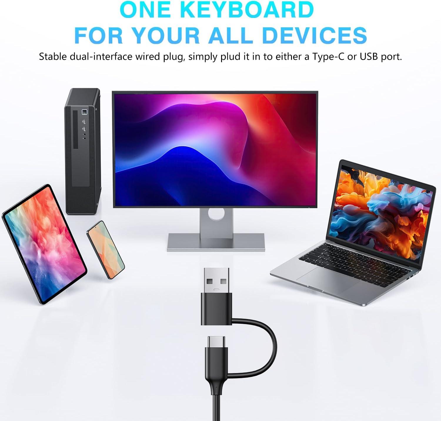 imageOMOTON Large Print Backlit Keyboard with TypeC and USB A Dual Interface Wired Computer Keyboard Oversize Font Key with White Backlight Easier to See and Type Full Size for Windows PC Laptop