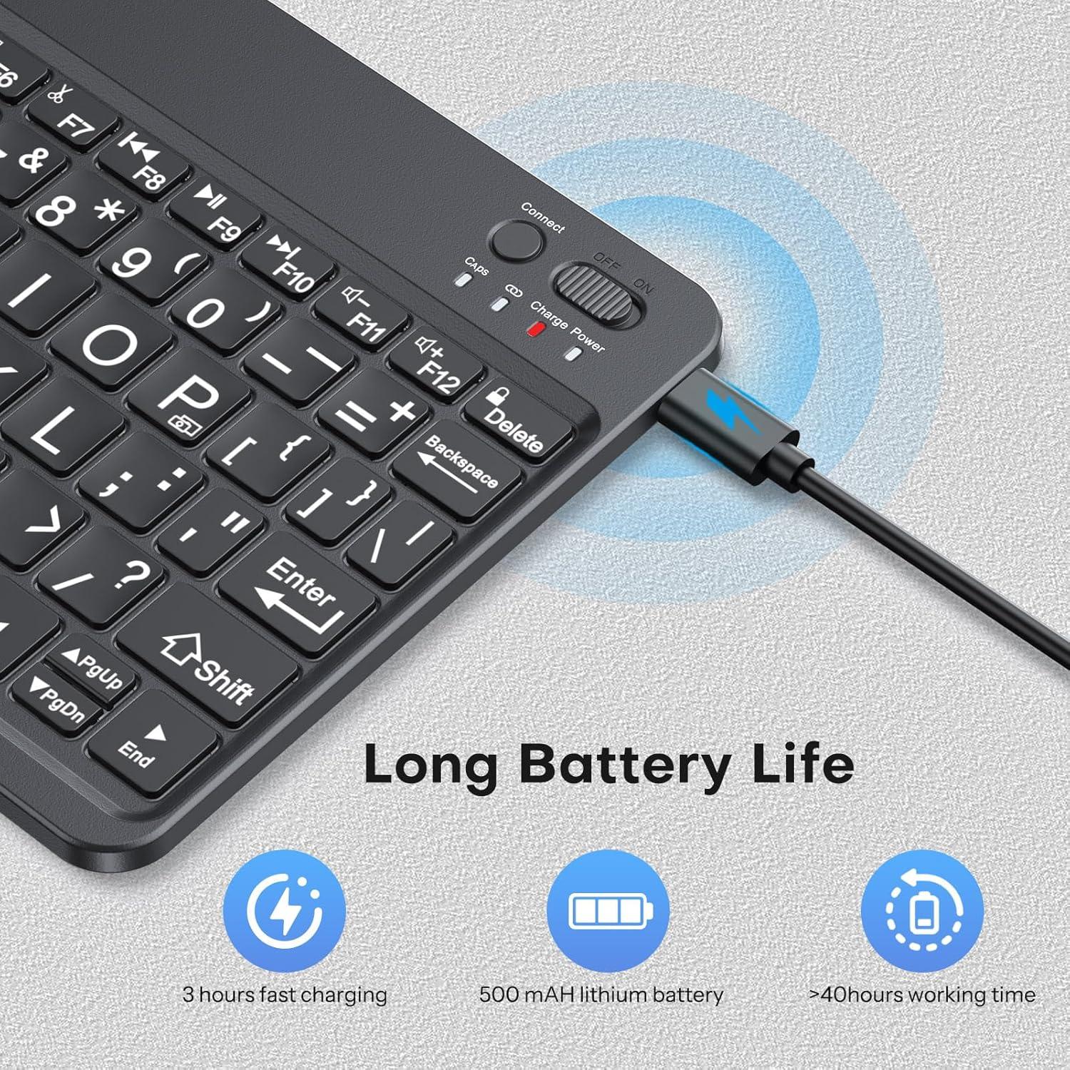 imageOMOTON Large Print Bluetooth Keyboard for iPad iPhone Windows Tablets 7 Color Backlit with Enlarged Keycaps Rechargeable Wireless Keyboard for iPad 10th987 iPad Pro Air Mini etcLargeprints KeycapsBlackUS