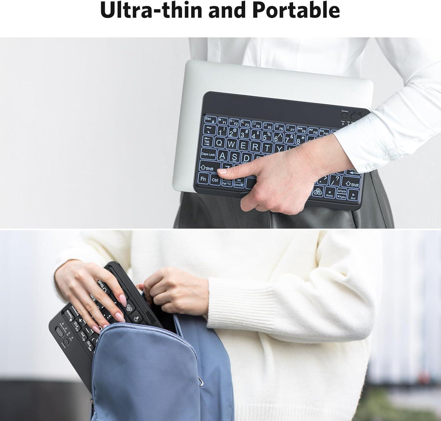 imageOMOTON Large Print Bluetooth Keyboard for iPad iPhone Windows Tablets 7 Color Backlit with Enlarged Keycaps Rechargeable Wireless Keyboard for iPad 10th987 iPad Pro Air Mini etcLargeprints KeycapsBlackUS