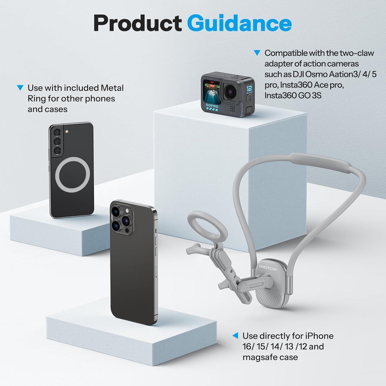 imageOMOTON Magnetic Neck Phone Holder for MagsafeAction Camera Adjustable Selfie Chest Stand Strap POVVlog Video Recording for iPhone AKASOGo Pro Ins60X5 DJI360