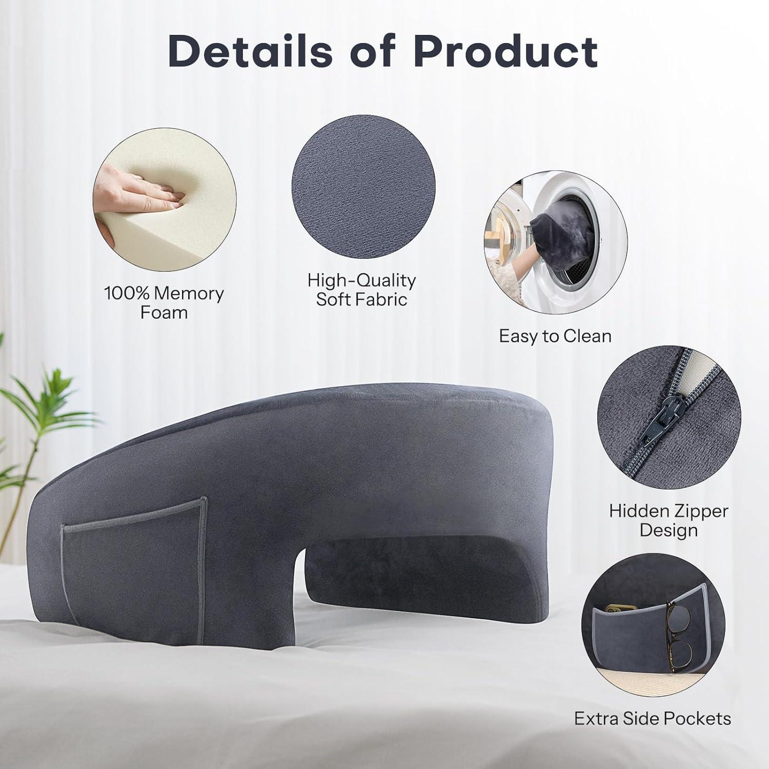 imageOMOTON Reading Pillow for Lap Desk Upgrade Extra Large Gaming Pillow for Adult Perfectly Fitting Your Body Memory Foam Arm Rest Pillow for Reading Working Playing in Bed Sofa Deep GreyDeep Grey