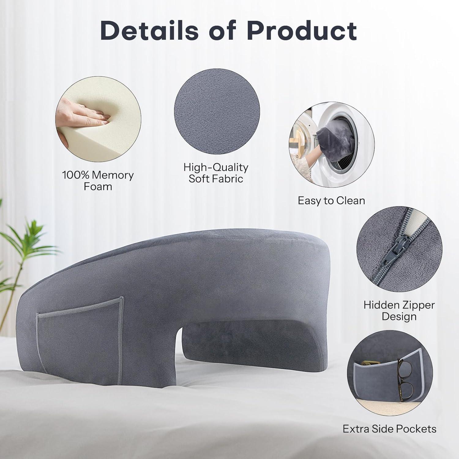 imageOMOTON Reading Pillow for Lap Desk Upgrade Extra Large Gaming Pillow for Adult Perfectly Fitting Your Body Memory Foam Arm Rest Pillow for Reading Working Playing in Bed Sofa Deep GreyLight Grey