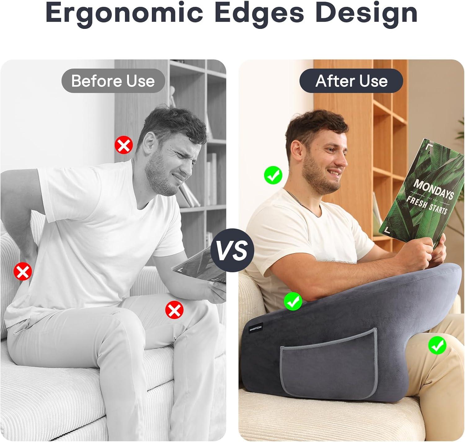 imageOMOTON Reading Pillow for Lap Desk Upgrade Extra Large Gaming Pillow for Adult Perfectly Fitting Your Body Memory Foam Arm Rest Pillow for Reading Working Playing in Bed Sofa Deep GreyDeep Grey