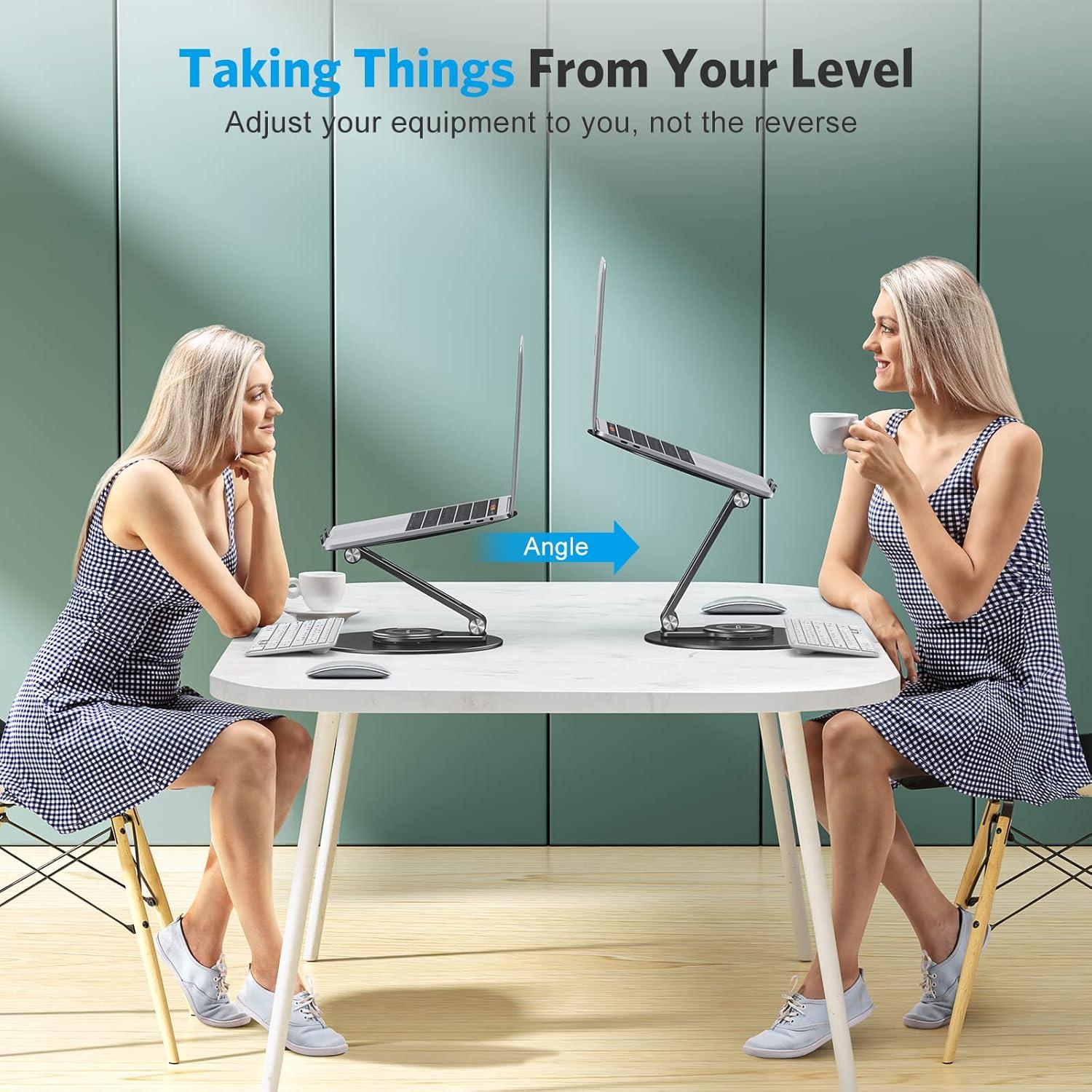 imageOMOTON Swivel Adjustable Laptop Stand 360 Rotating Laptop Riser for Collaborative Work Ergonomic Laptop Holder Compatible with MacBook ProAir More Notebooks 1116 inch Silverblack