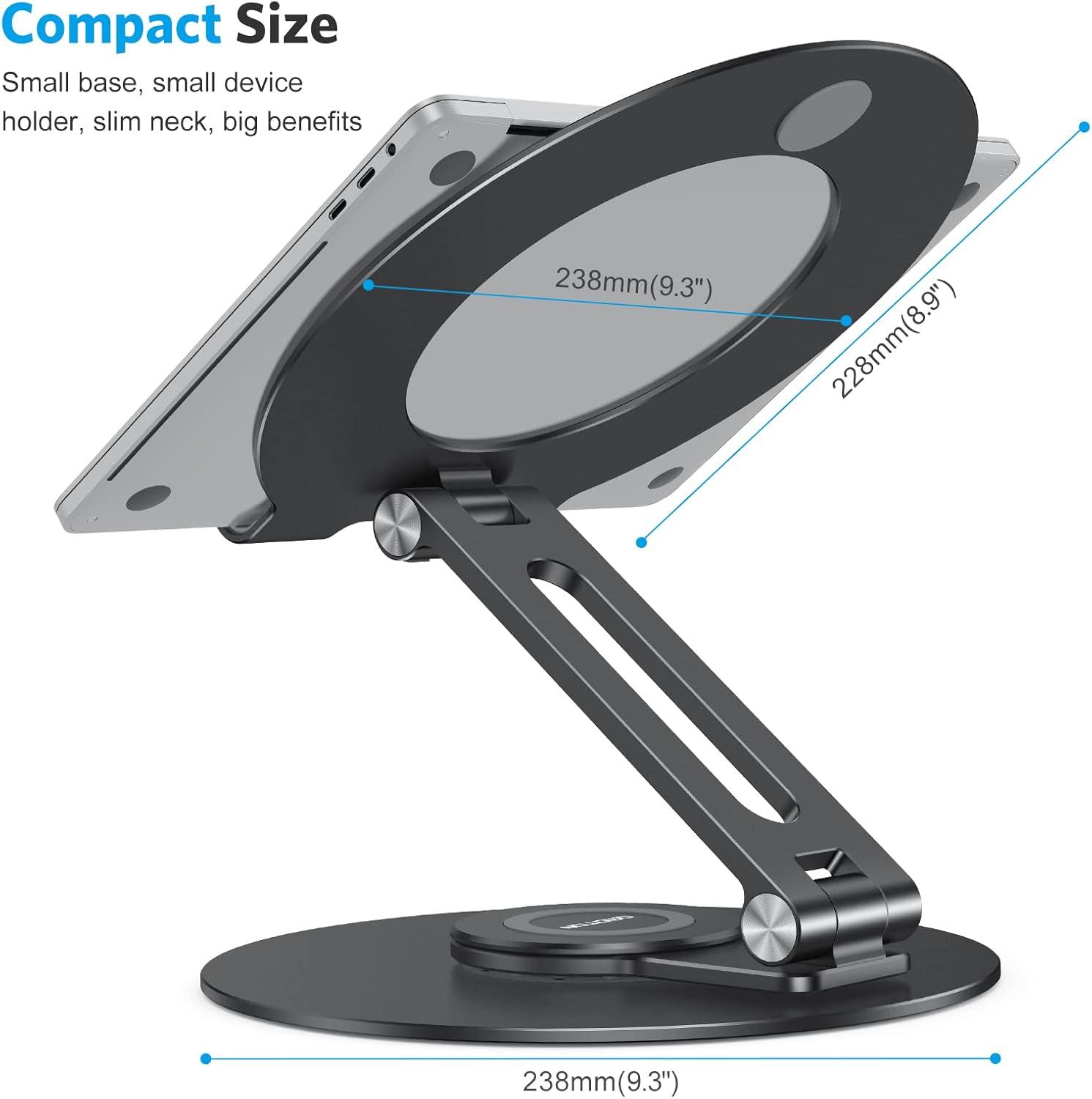 imageOMOTON Swivel Adjustable Laptop Stand 360 Rotating Laptop Riser for Collaborative Work Ergonomic Laptop Holder Compatible with MacBook ProAir More Notebooks 1116 inch Silverblack