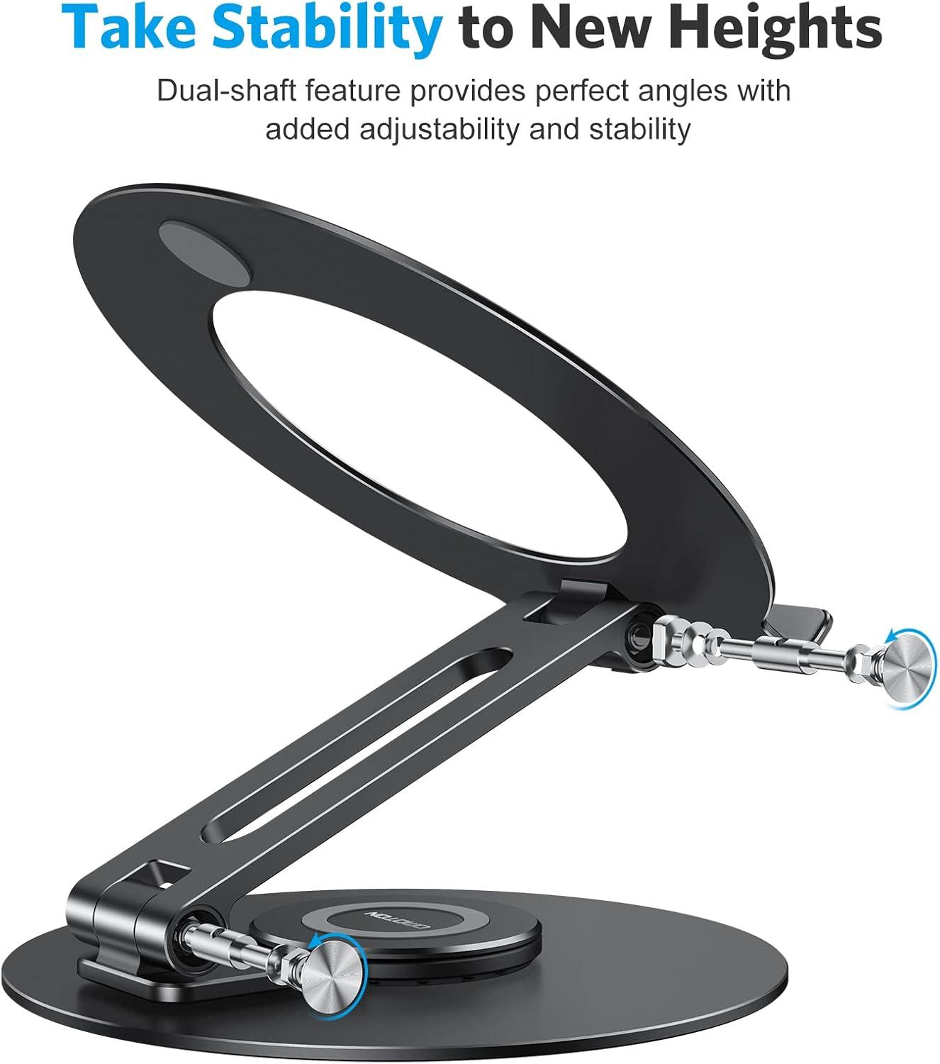 imageOMOTON Swivel Adjustable Laptop Stand 360 Rotating Laptop Riser for Collaborative Work Ergonomic Laptop Holder Compatible with MacBook ProAir More Notebooks 1116 inch Silverblack