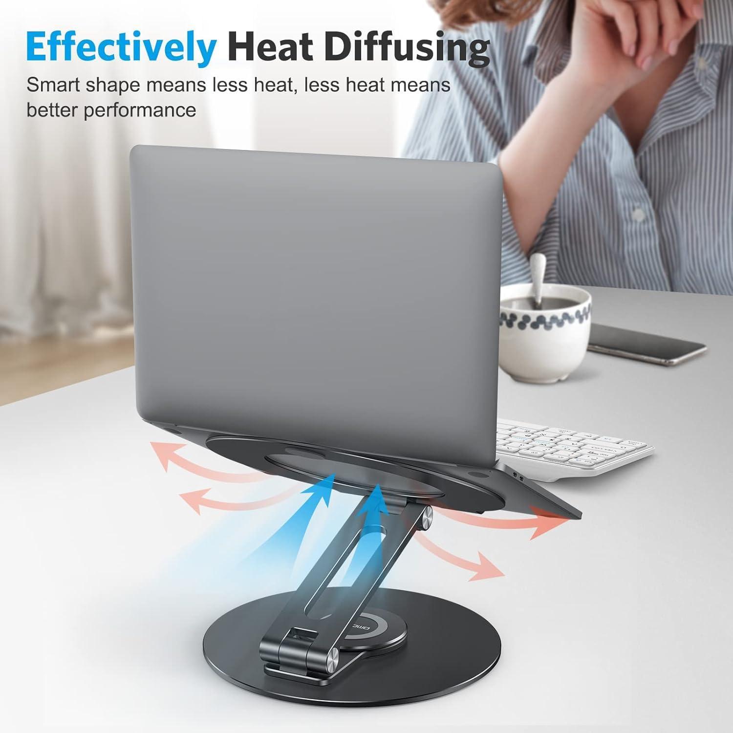 imageOMOTON Swivel Adjustable Laptop Stand 360 Rotating Laptop Riser for Collaborative Work Ergonomic Laptop Holder Compatible with MacBook ProAir More Notebooks 1116 inch Silverblack