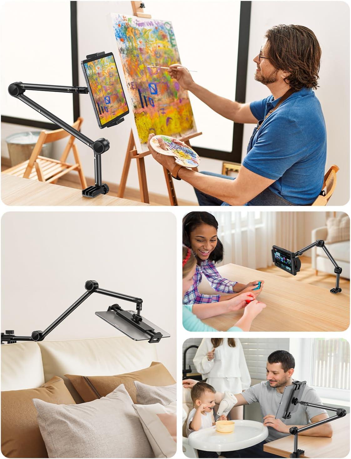 imageOMOTON Tablet Stand Mount for Desk Adjustable Phone Holder for Bed with Metal Arm Fits for 4711 Inches iPad Pro AirMini Kindle and Phones