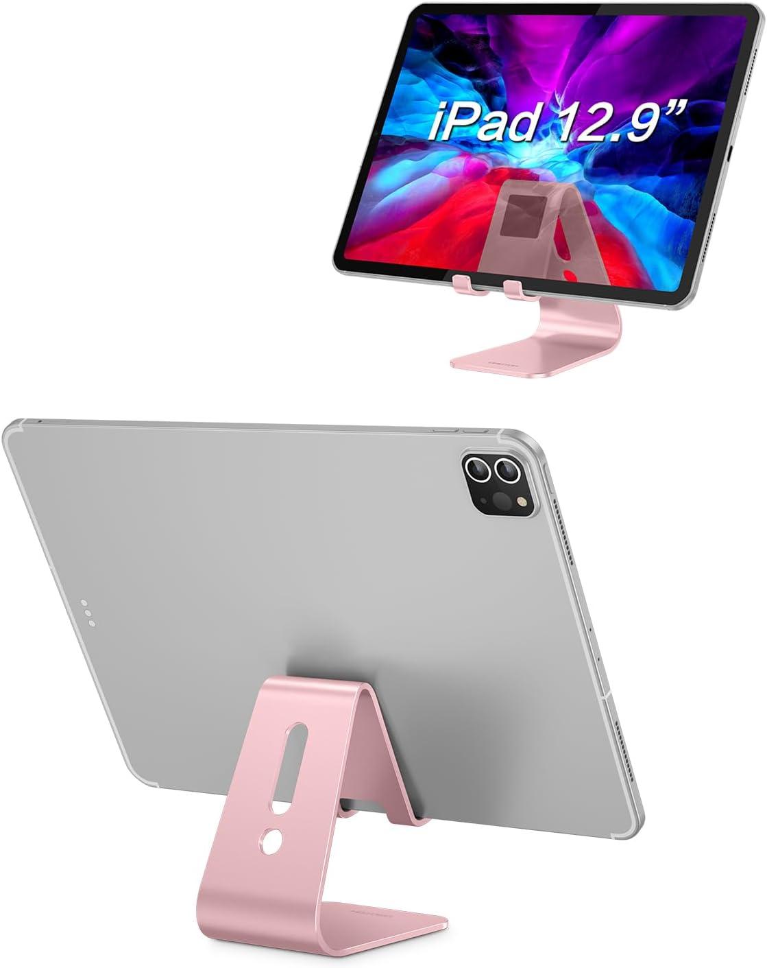 imageOMOTON Upgraded Aluminum Cell Phone Stand for Desk C1 Durable Cellphone Dock with Protective Pads Smart Stand Designed for iPhone17 16151413 Pro Max Air iPad mini Android PhonesRose GoldRose Gold