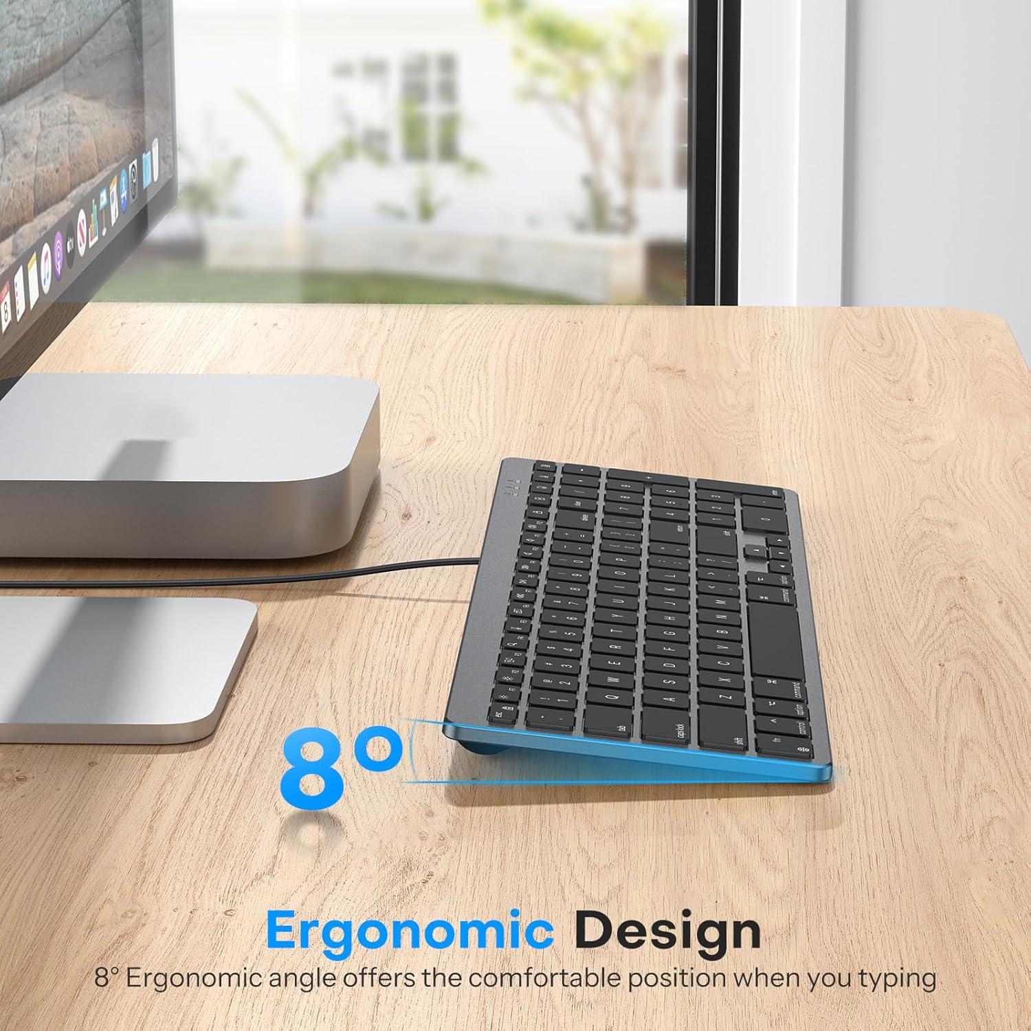 imageOMOTON Wired Keyboard Compatible with Mac with Dual Interface USB and TypeC Numeric Keypad Compatible with MacBook ProAir iMac Mac miniPro Laptop SilverGrey