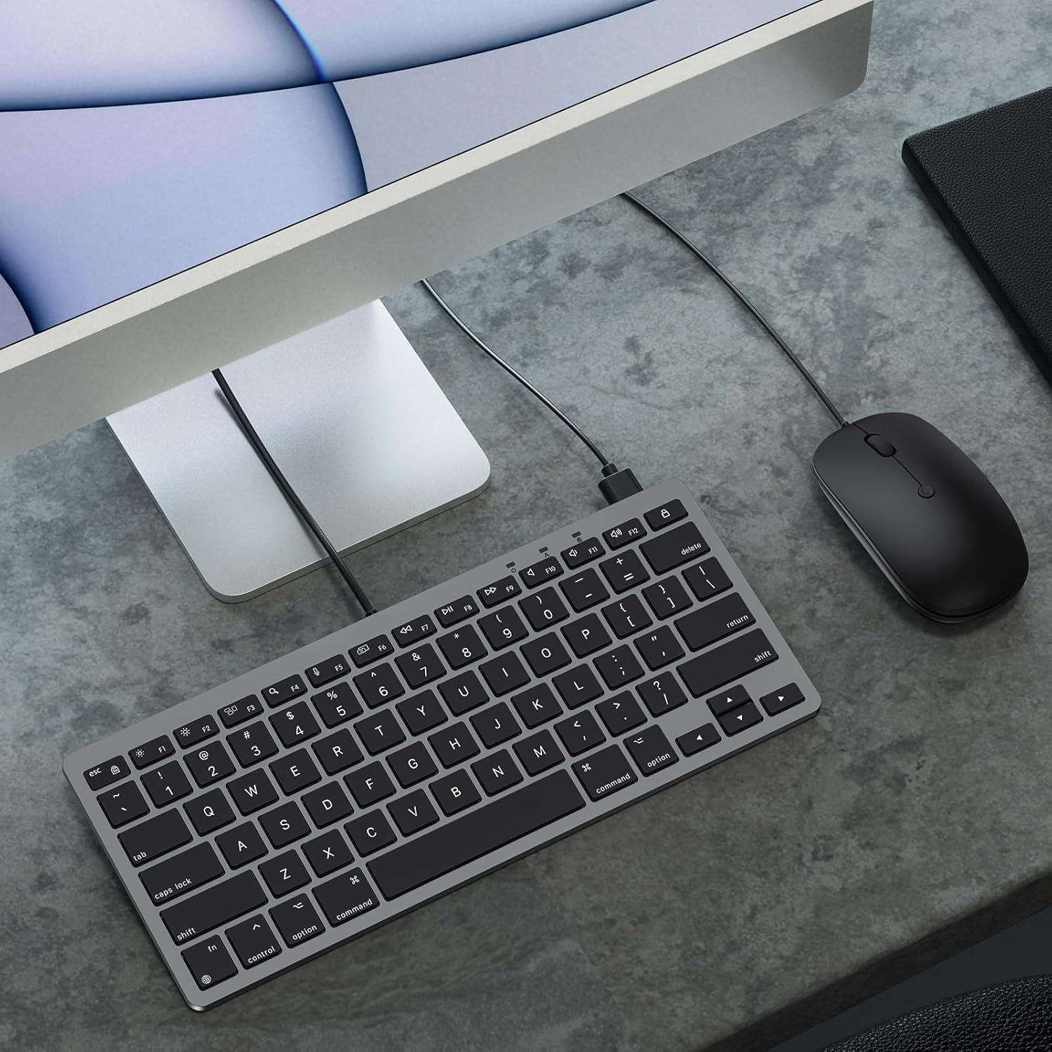 imageOMOTON Wired Keyboard and Mouse Compatible with Mac Keyboard with Dual Interface TypeC and USB A Mouse with USB A Interface for MacBook ProAir iMac Mac miniPro WhiteBlack Grey