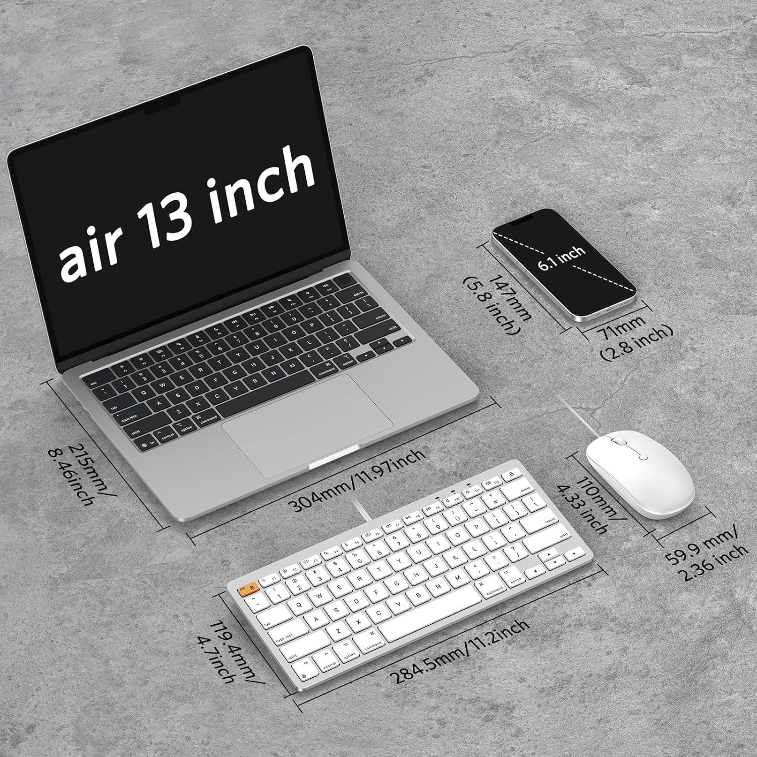 imageOMOTON Wired Keyboard and Mouse Compatible with Mac Keyboard with Dual Interface TypeC and USB A Mouse with USB A Interface for MacBook ProAir iMac Mac miniPro WhiteWhite