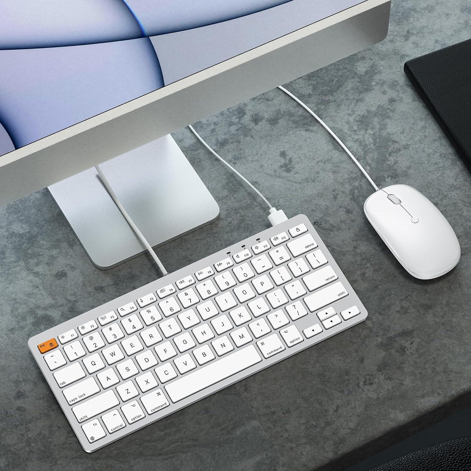 imageOMOTON Wired Keyboard and Mouse Compatible with Mac Keyboard with Dual Interface TypeC and USB A Mouse with USB A Interface for MacBook ProAir iMac Mac miniPro WhiteWhite