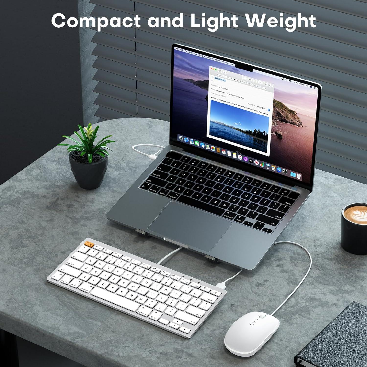 imageOMOTON Wired Keyboard and Mouse Compatible with Mac Keyboard with Dual Interface TypeC and USB A Mouse with USB A Interface for MacBook ProAir iMac Mac miniPro WhiteWhite
