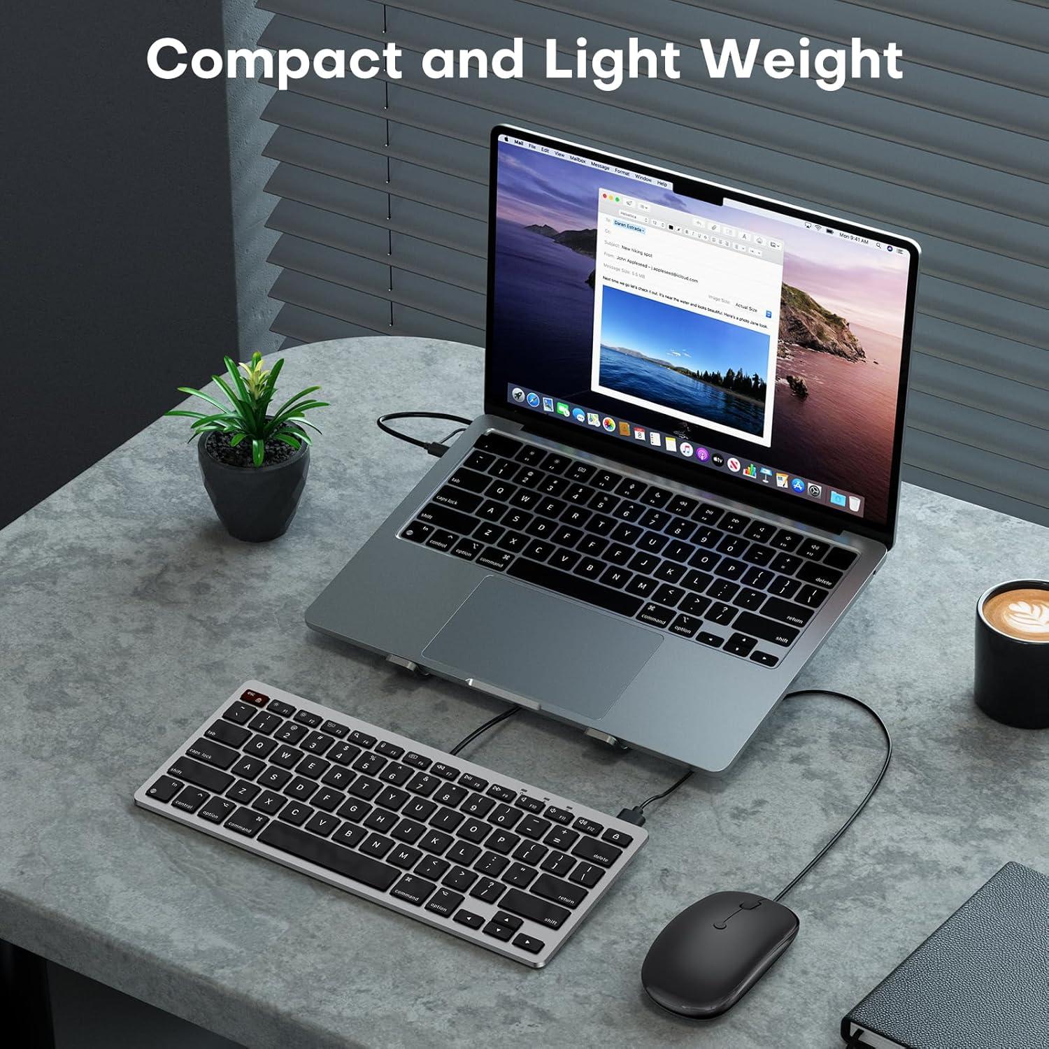 imageOMOTON Wired Keyboard and Mouse Compatible with Mac Keyboard with Dual Interface TypeC and USB A Mouse with USB A Interface for MacBook ProAir iMac Mac miniPro WhiteBlack Grey