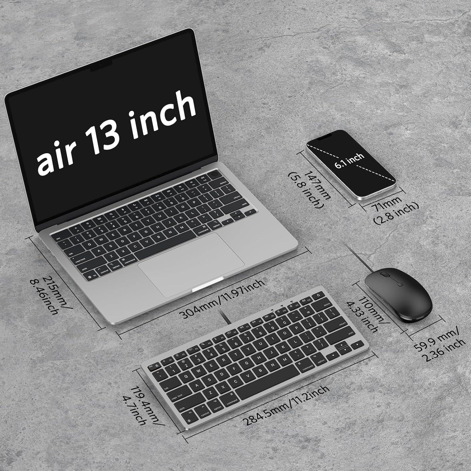 imageOMOTON Wired Keyboard and Mouse Compatible with Mac Keyboard with Dual Interface TypeC and USB A Mouse with USB A Interface for MacBook ProAir iMac Mac miniPro WhiteBlack Grey