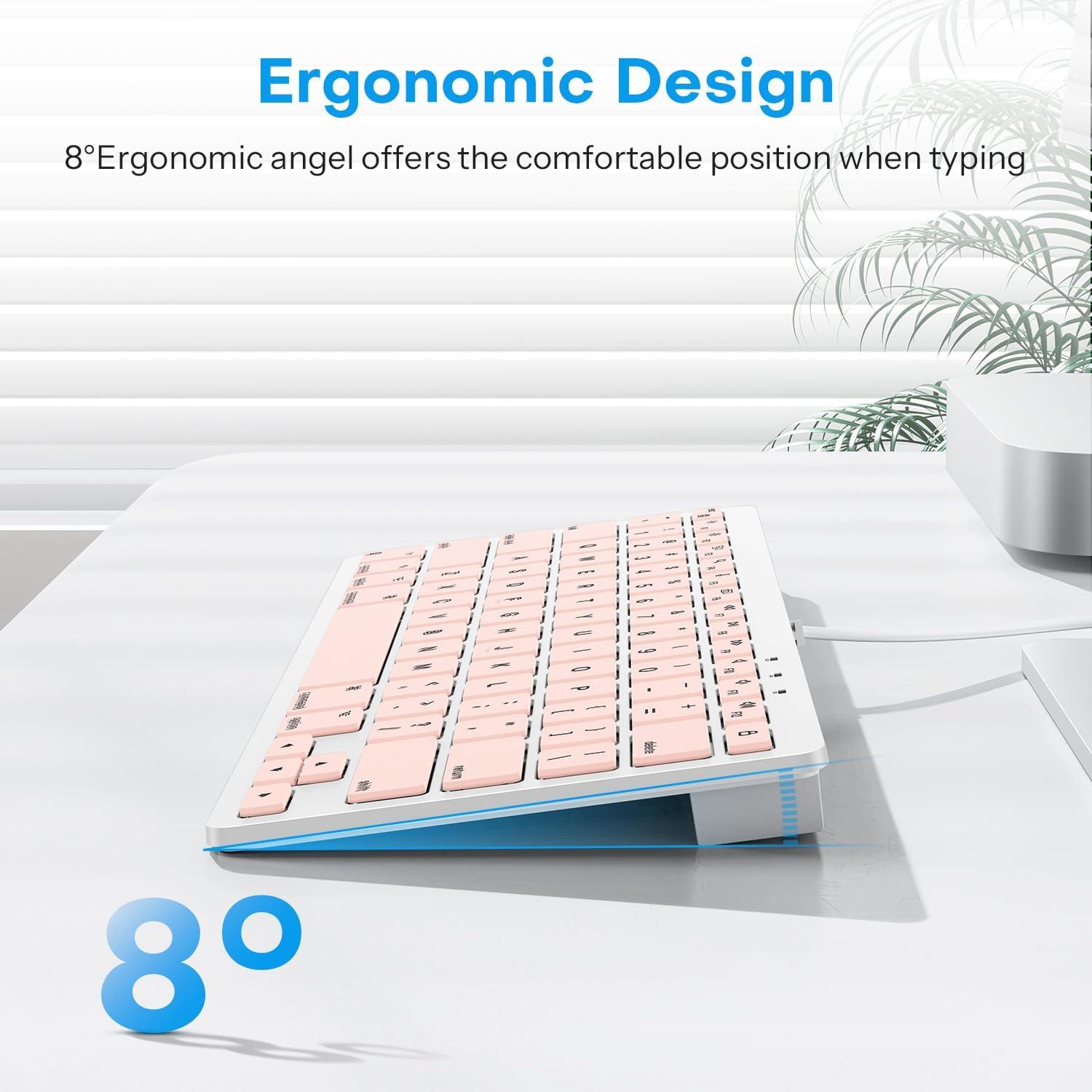 imageOMOTON Wired Keyboard for Mac Devices ONLY with Dual Interface Comfortable Typing Angle ampamp Stable Connection Compatible with MacBook iMac Mac mini PCWhiteAPink