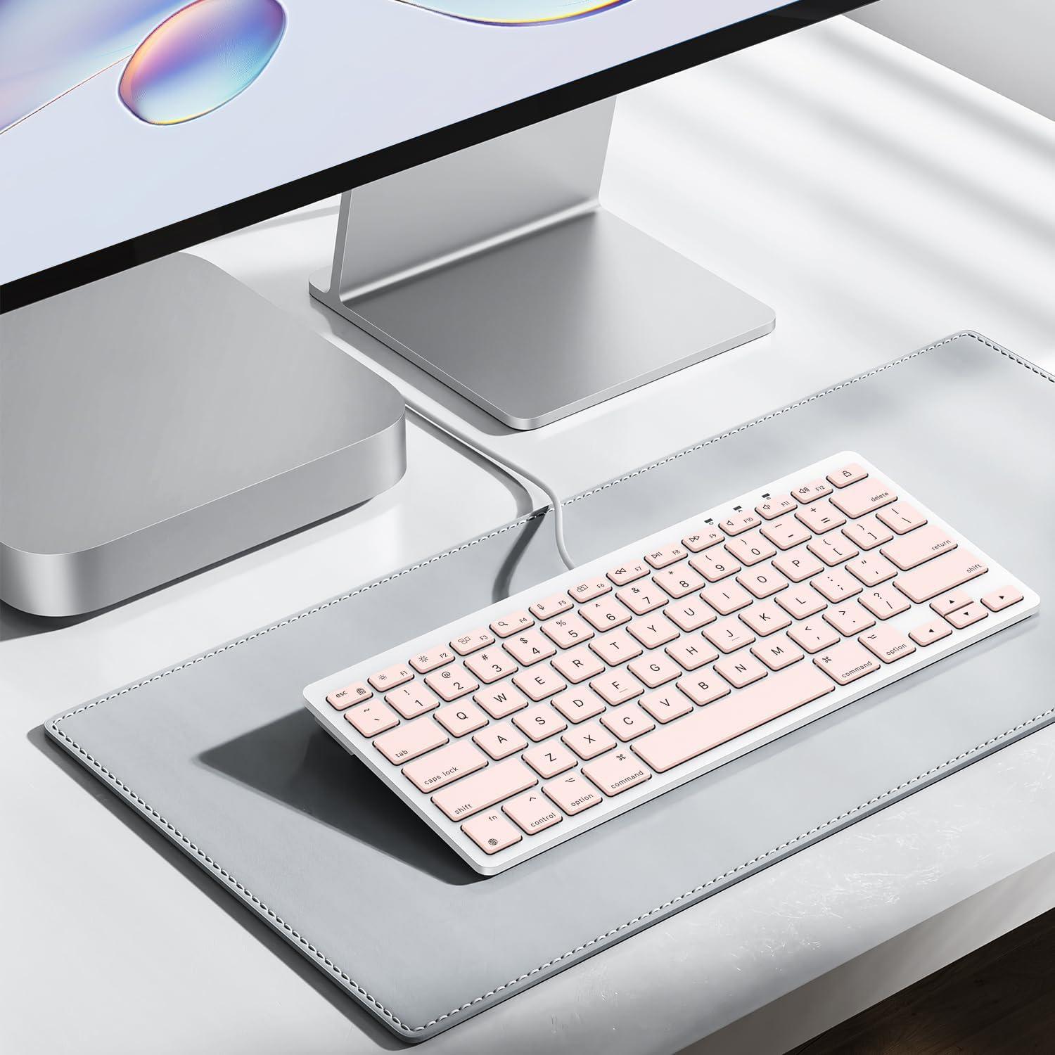 imageOMOTON Wired Keyboard for Mac Devices ONLY with Dual Interface Comfortable Typing Angle ampamp Stable Connection Compatible with MacBook iMac Mac mini PCWhiteAPink
