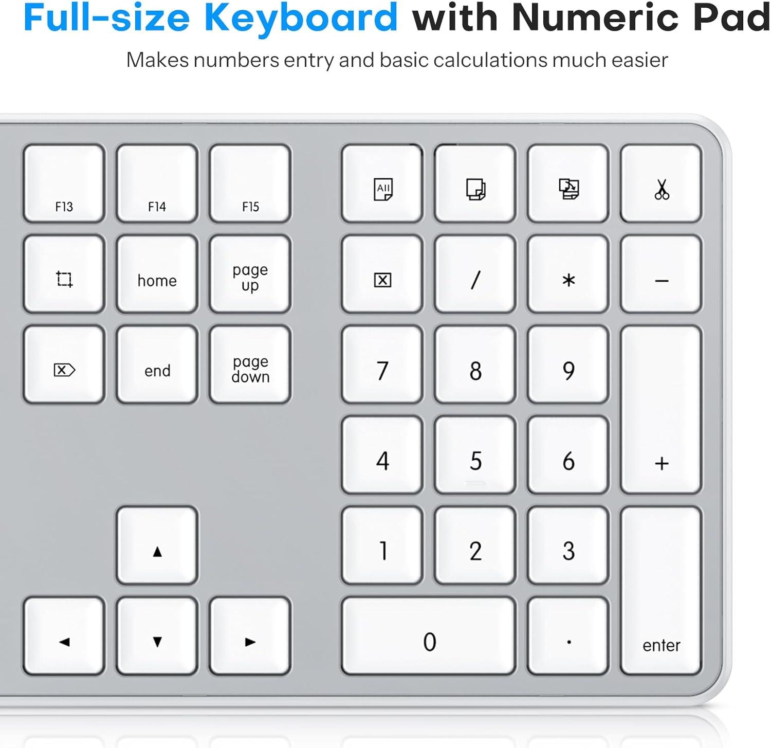 imageOMOTON Wired Keyboard for MacMacBookiMac with Dual InterfaceTypeC and USB A Full Size Keyboard Silver White