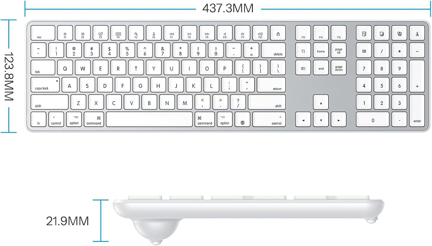 imageOMOTON Wired Keyboard for MacMacBookiMac with Dual InterfaceTypeC and USB A Full Size Keyboard Silver White
