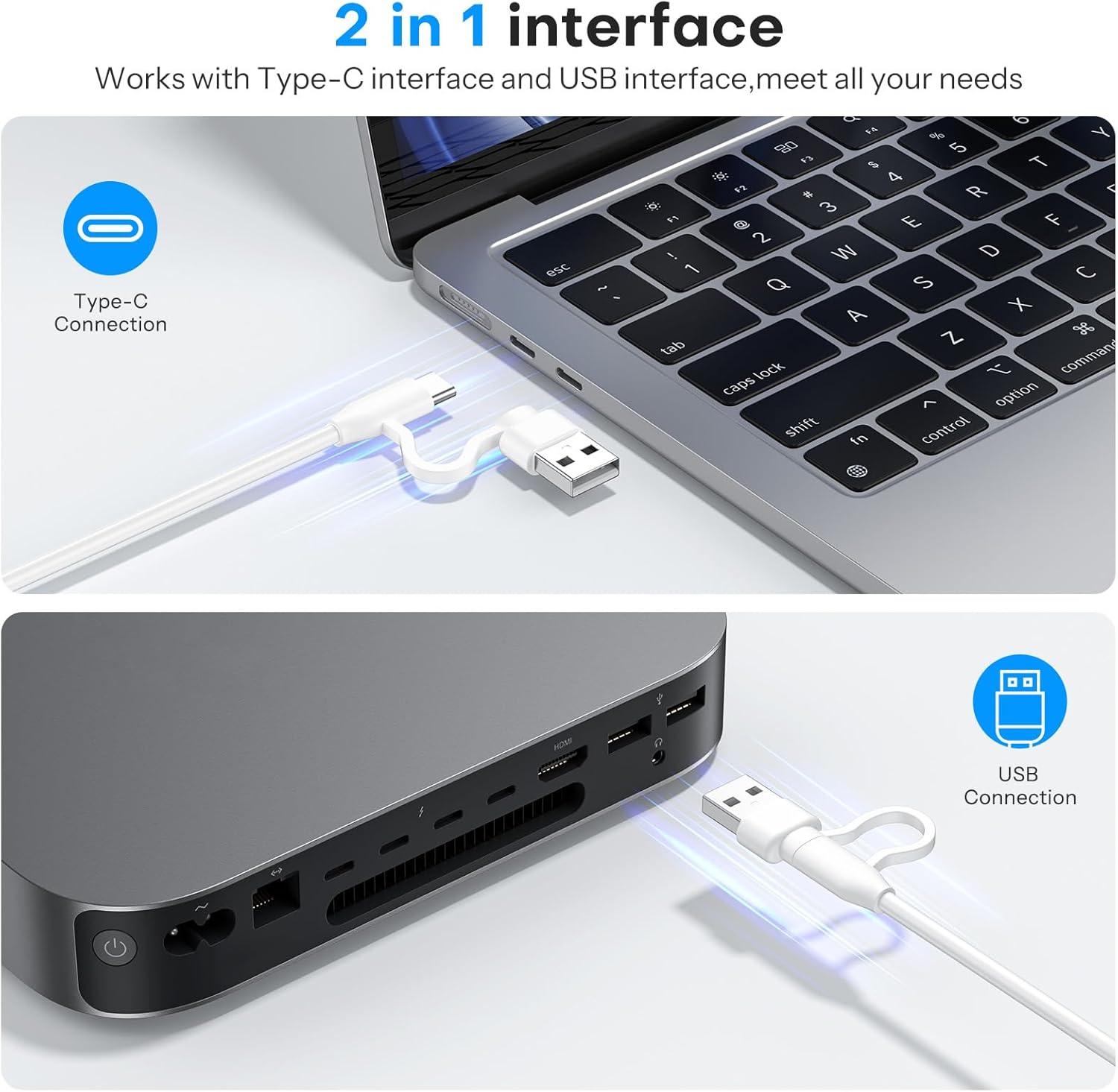 imageOMOTON Wired Keyboard for MacMacBookiMac with Dual InterfaceTypeC and USB A Full Size Keyboard Silver White