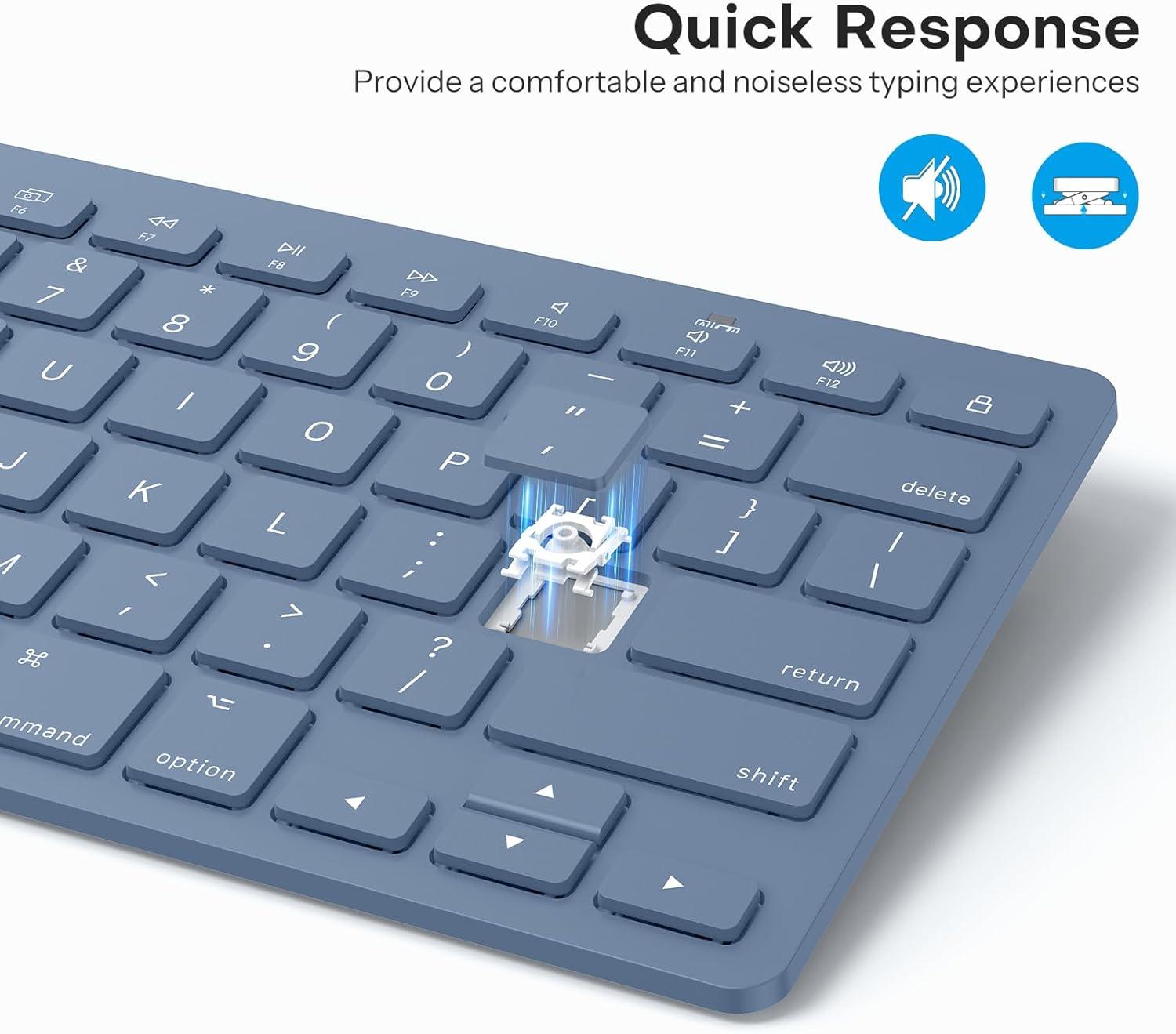 imageOMOTON Wireless Keyboard for MacMacBook ProAir 14 Media Shortcuts Slim ampamp Portable Design Stable Bluetooth Keyboard Blue