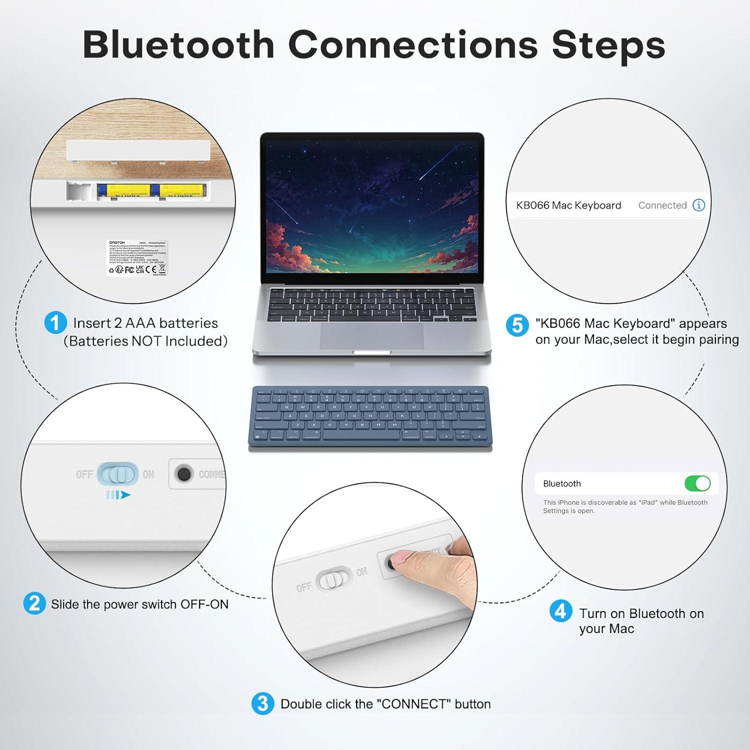 imageOMOTON Wireless Keyboard for MacMacBook ProAir 14 Media Shortcuts Slim ampamp Portable Design Stable Bluetooth Keyboard Blue