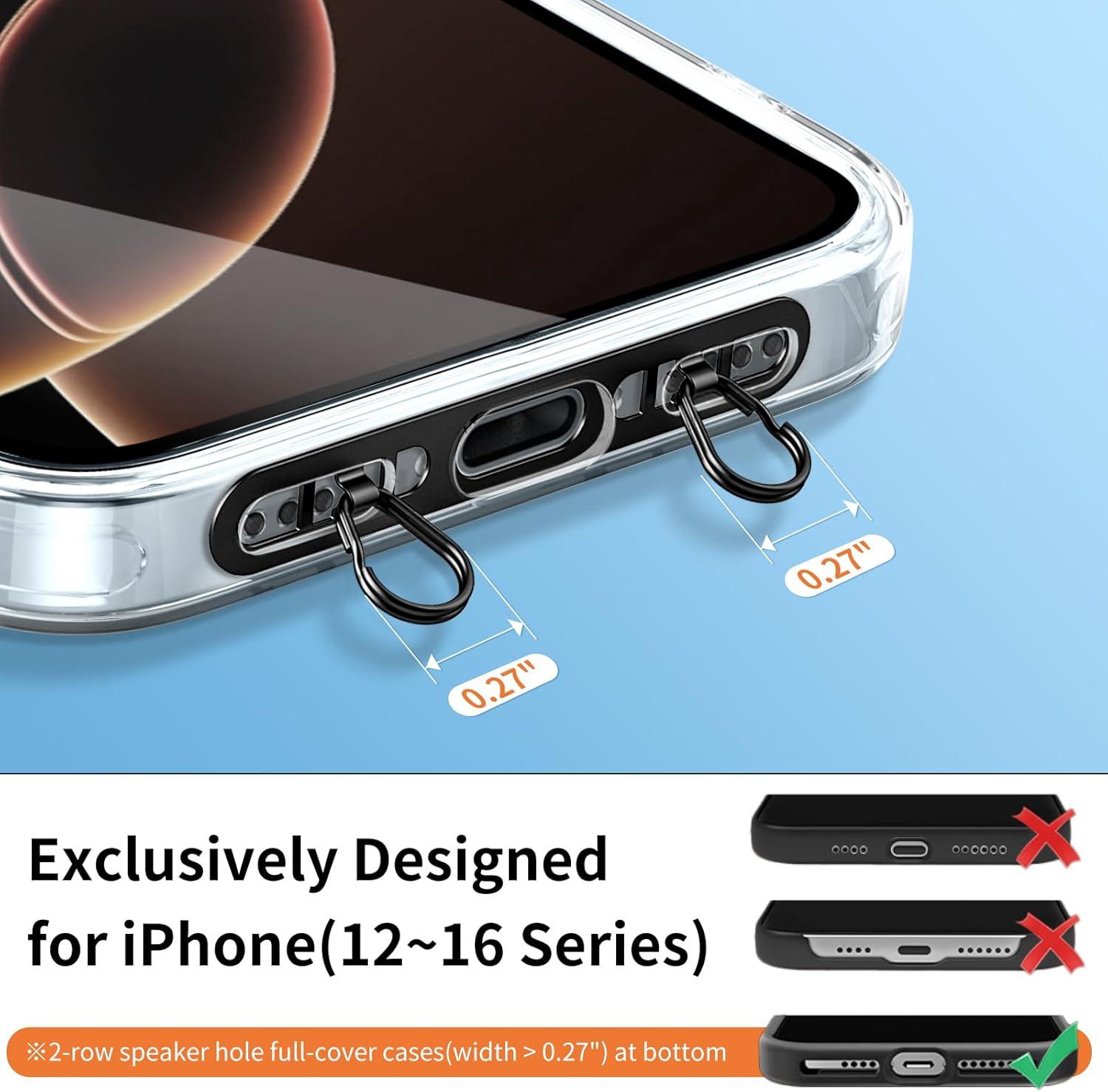 imagePhone Lanyard Tab 2Ring Metal Tether Tab for iPhone UltraThin Stainless Steel Cell Phone Lanyard Patch No Block Charging Port AntiLoss Strap Attachment Champagne GoldblackFashion Silverblack