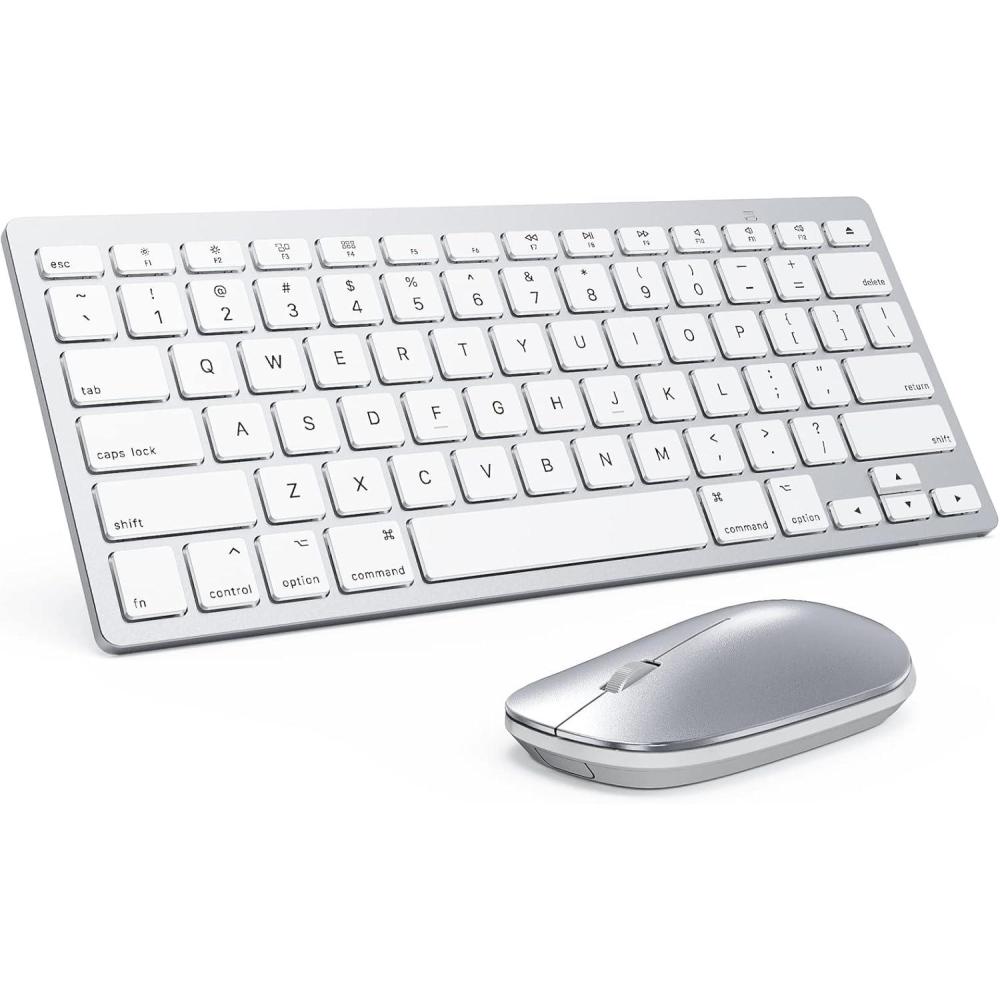 imageBluetooth Keyboard and Mouse Compatible with Mac OMOTON UltraSlim Wireless Keyboard and Mouse Combo Compatiblei with MacOS MacBook ProAir iMac Mac mini Laptop and PC SilverSilver