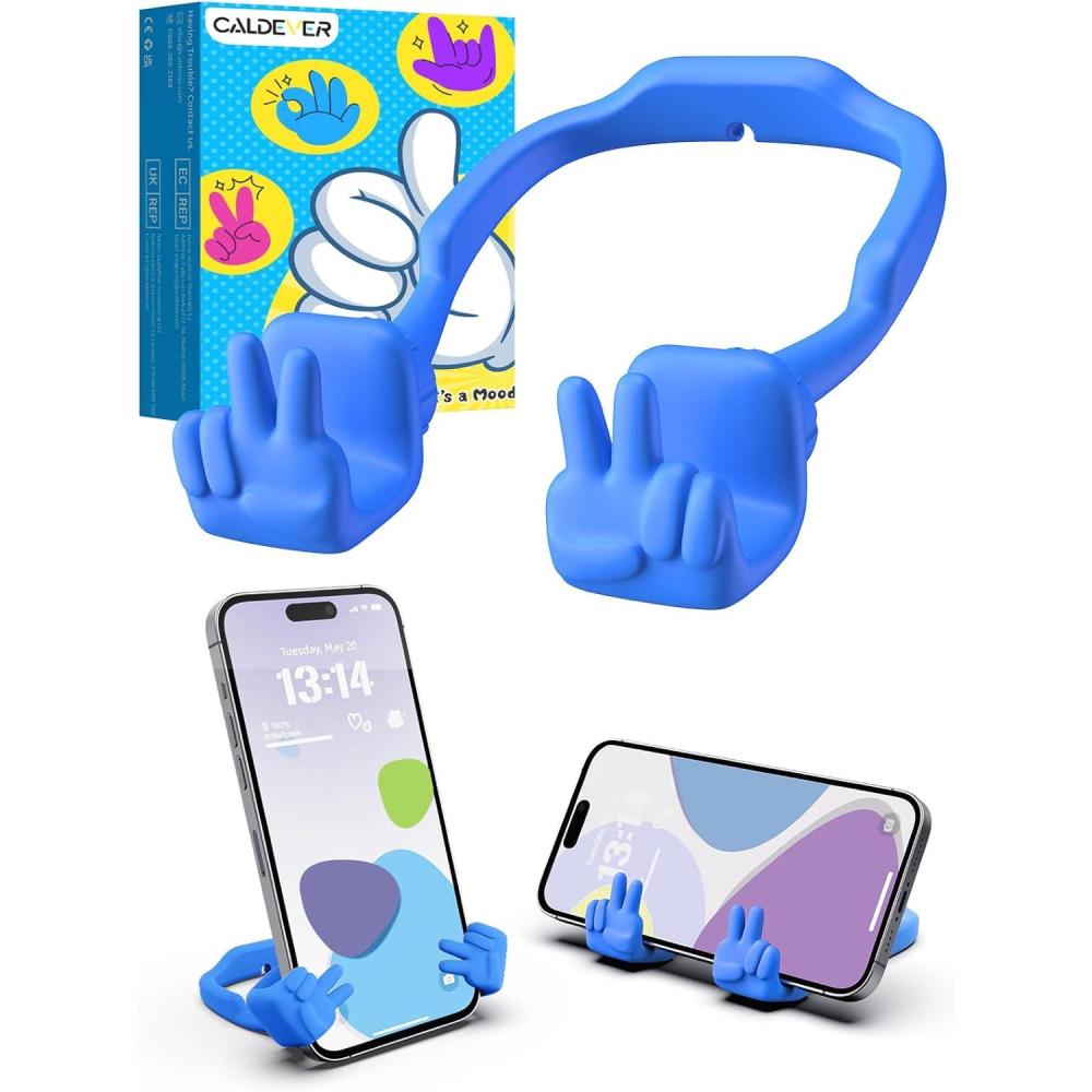 imageCell Phone Stand Stocking Stuffers for Teens Boys Girls Kids Gifts Upgrade Adjustable Peace Sign Thumbs Lazy Cell Phone Holder for Desk Cool Gadgets Birthday Gifts for Women Men Teenage Adults WifeBlue