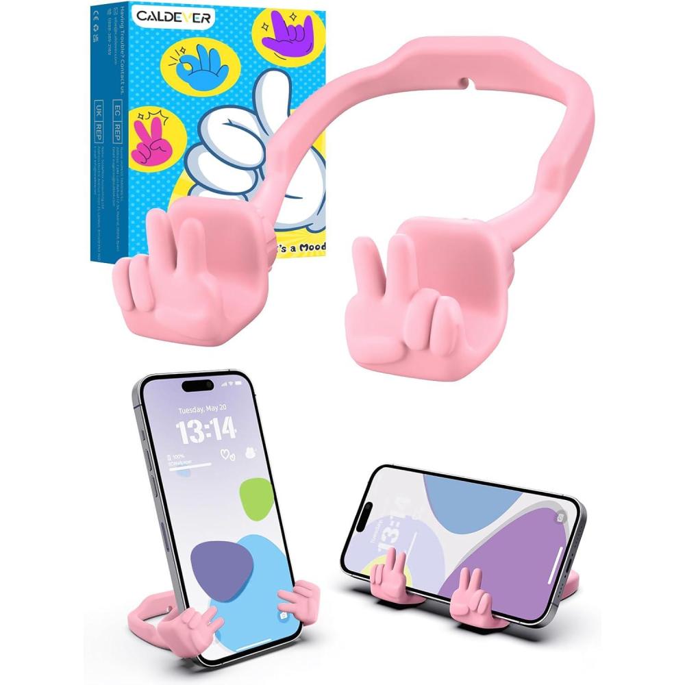 imageCell Phone Stand Stocking Stuffers for Teens Boys Girls Kids Gifts Upgrade Adjustable Peace Sign Thumbs Lazy Cell Phone Holder for Desk Cool Gadgets Birthday Gifts for Women Men Teenage Adults WifePink