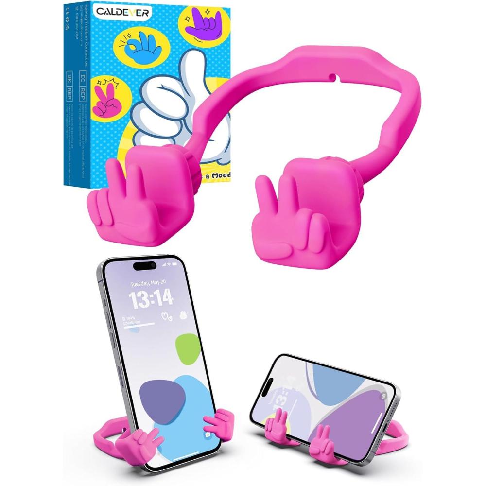 imageCell Phone Stand Stocking Stuffers for Teens Boys Girls Kids Gifts Upgrade Adjustable Peace Sign Thumbs Lazy Cell Phone Holder for Desk Cool Gadgets Birthday Gifts for Women Men Teenage Adults WifeHot Pink