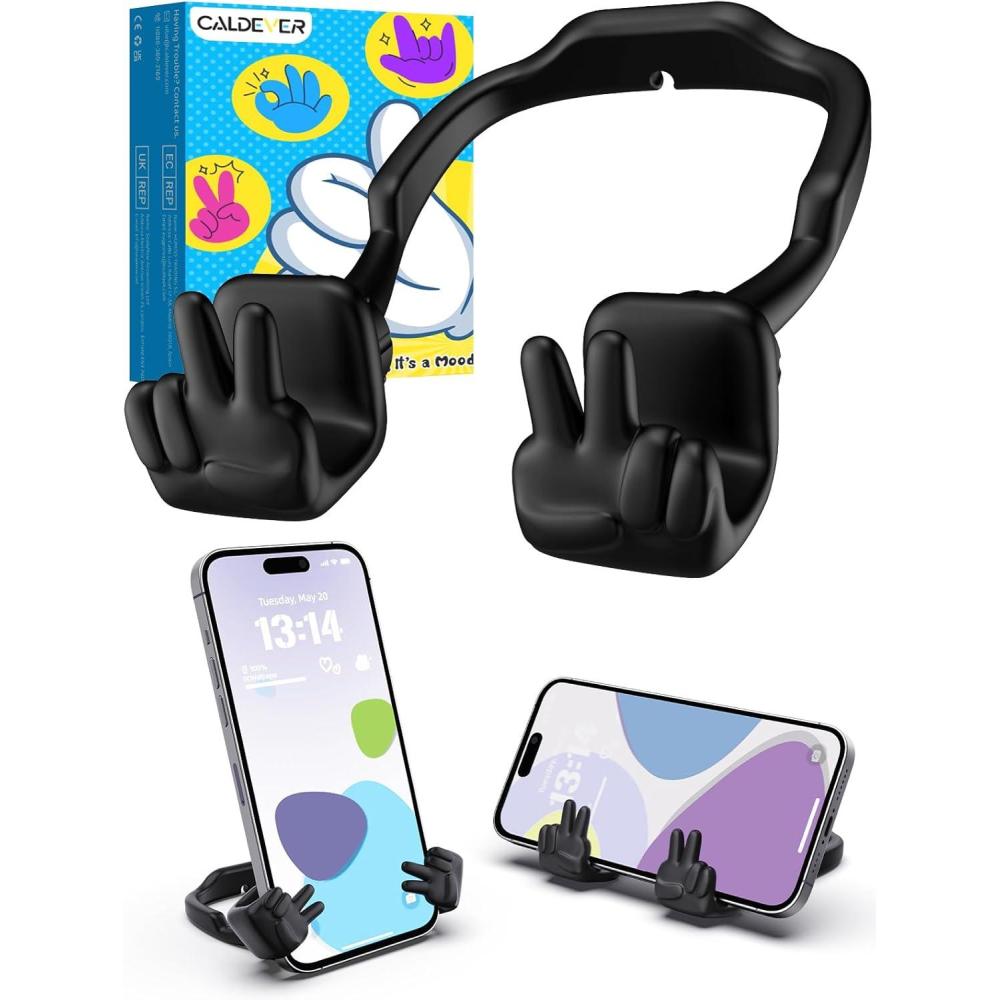 imageCell Phone Stand Stocking Stuffers for Teens Boys Girls Kids Gifts Upgrade Adjustable Peace Sign Thumbs Lazy Cell Phone Holder for Desk Cool Gadgets Birthday Gifts for Women Men Teenage Adults WifeBlack