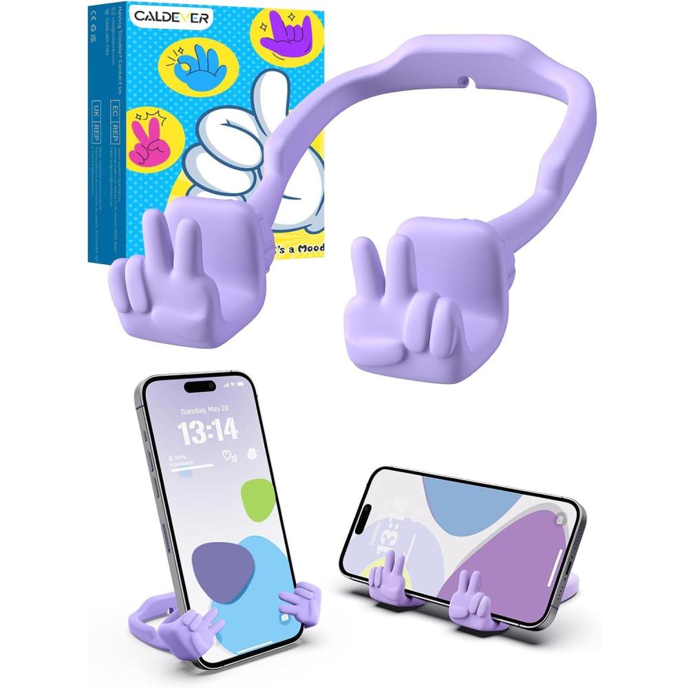 imageCell Phone Stand Stocking Stuffers for Teens Boys Girls Kids Gifts Upgrade Adjustable Peace Sign Thumbs Lazy Cell Phone Holder for Desk Cool Gadgets Birthday Gifts for Women Men Teenage Adults WifePurple